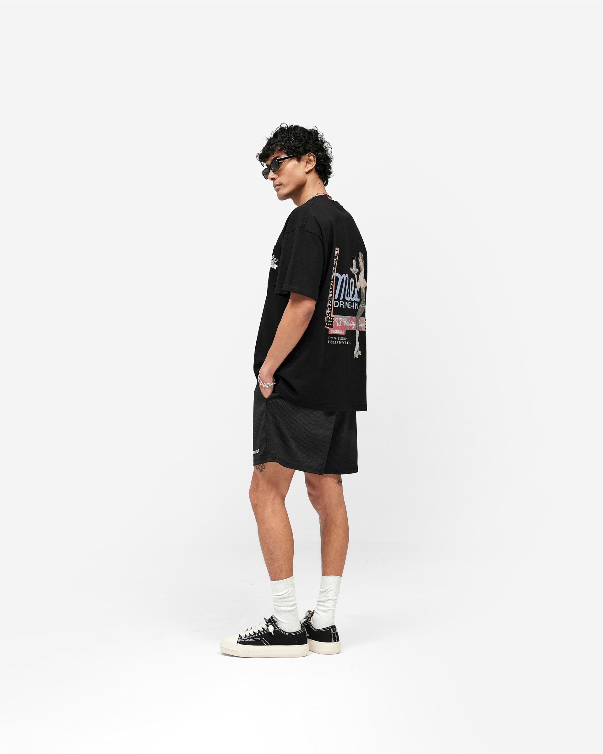 Washed Mesh Shorts - Black