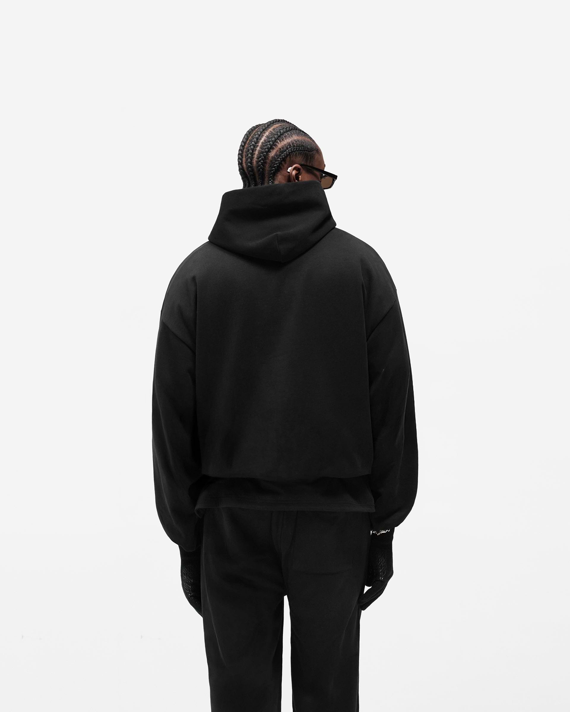 Dual Layer Script Hoodie - Jet Black
