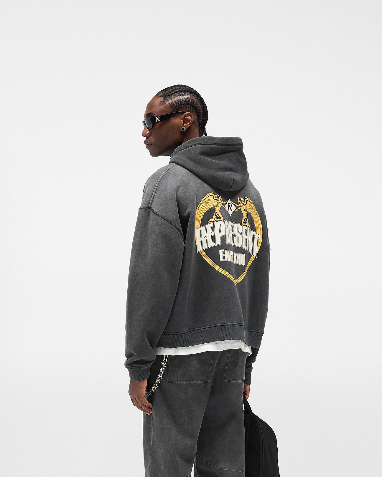 Stained Black Angel Border Hoodie | Mens Hoodies | REPRESENT