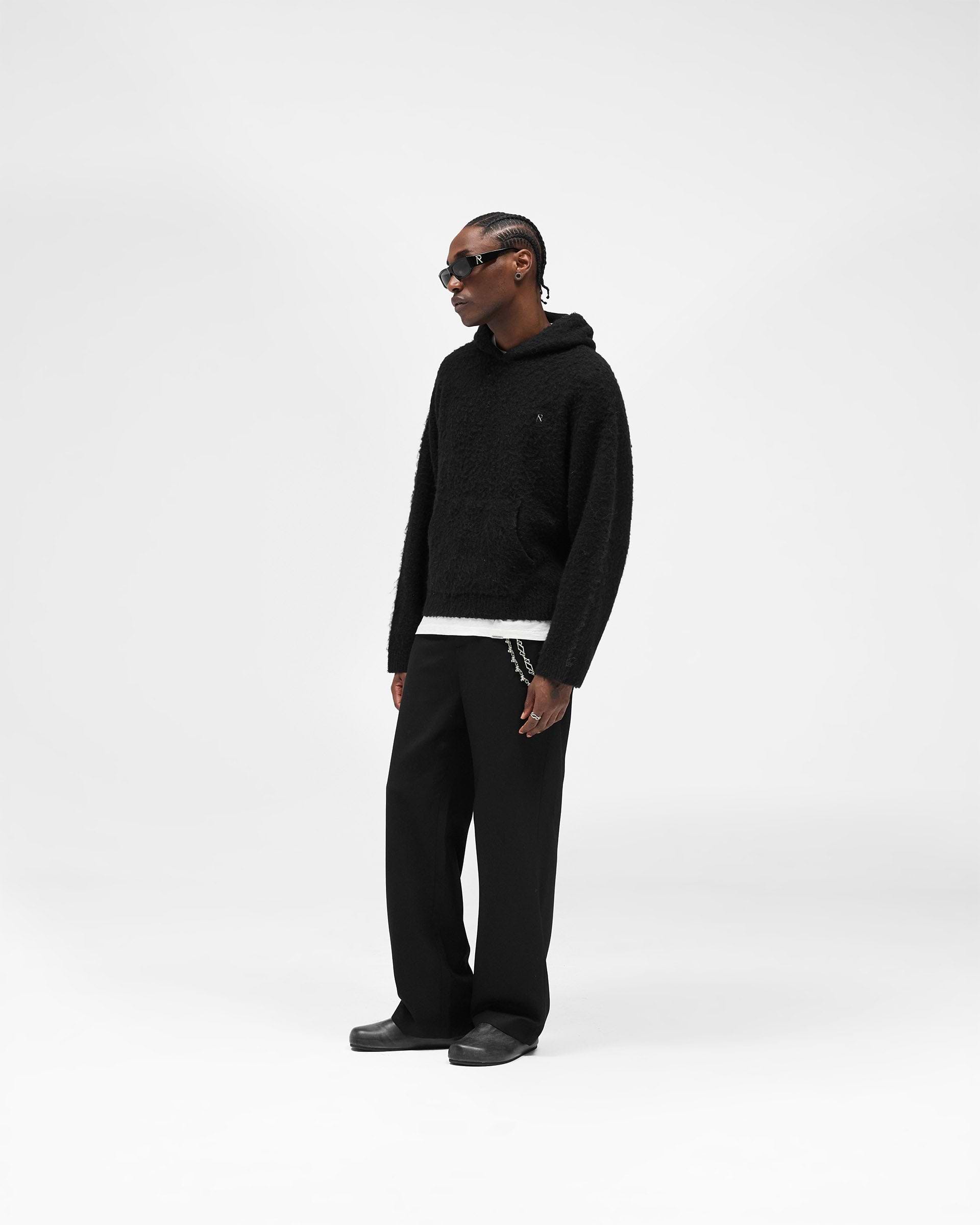 Textured Borg Hoodie - Jet Black