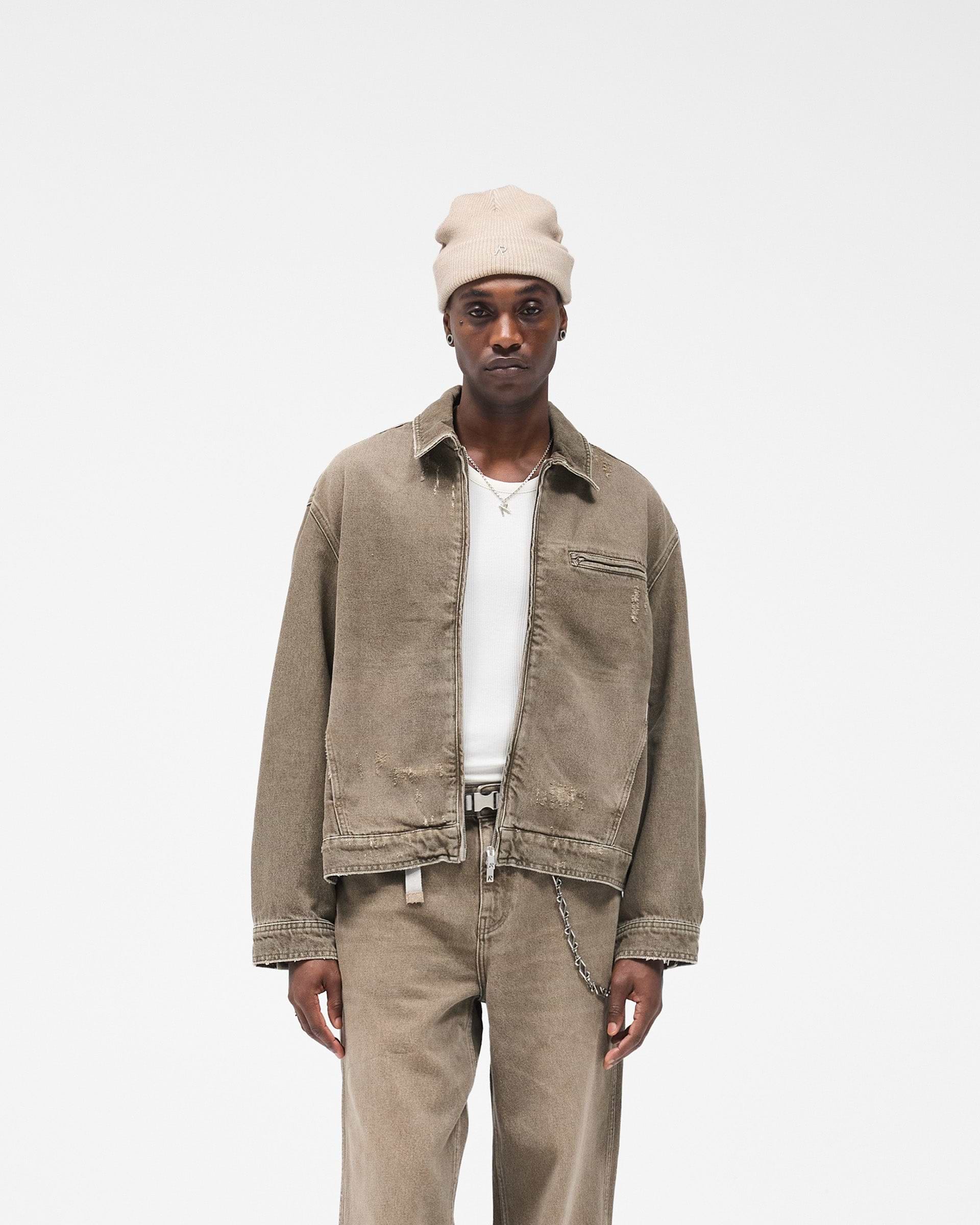 Collared Denim Jacket - Washed Olive