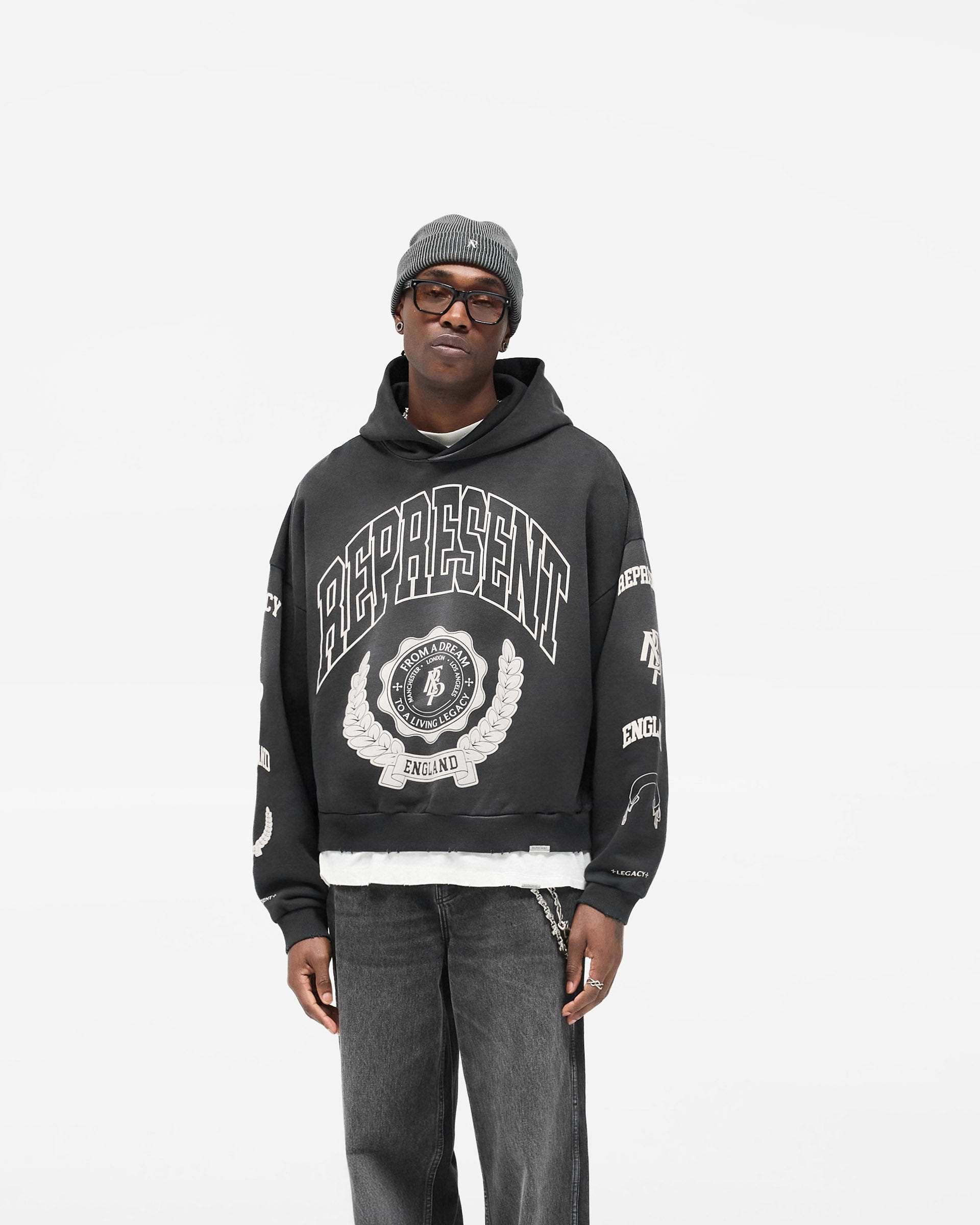 Represent Legacy Crest Hoodie - Stained Black