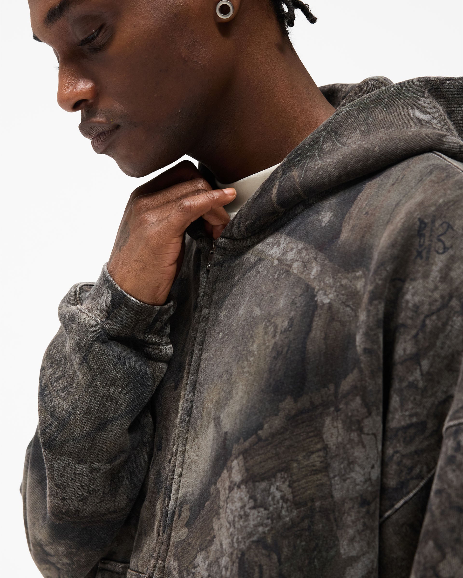 Initial Overdye Realtree® Oversized Hoodie - Overdyed Black