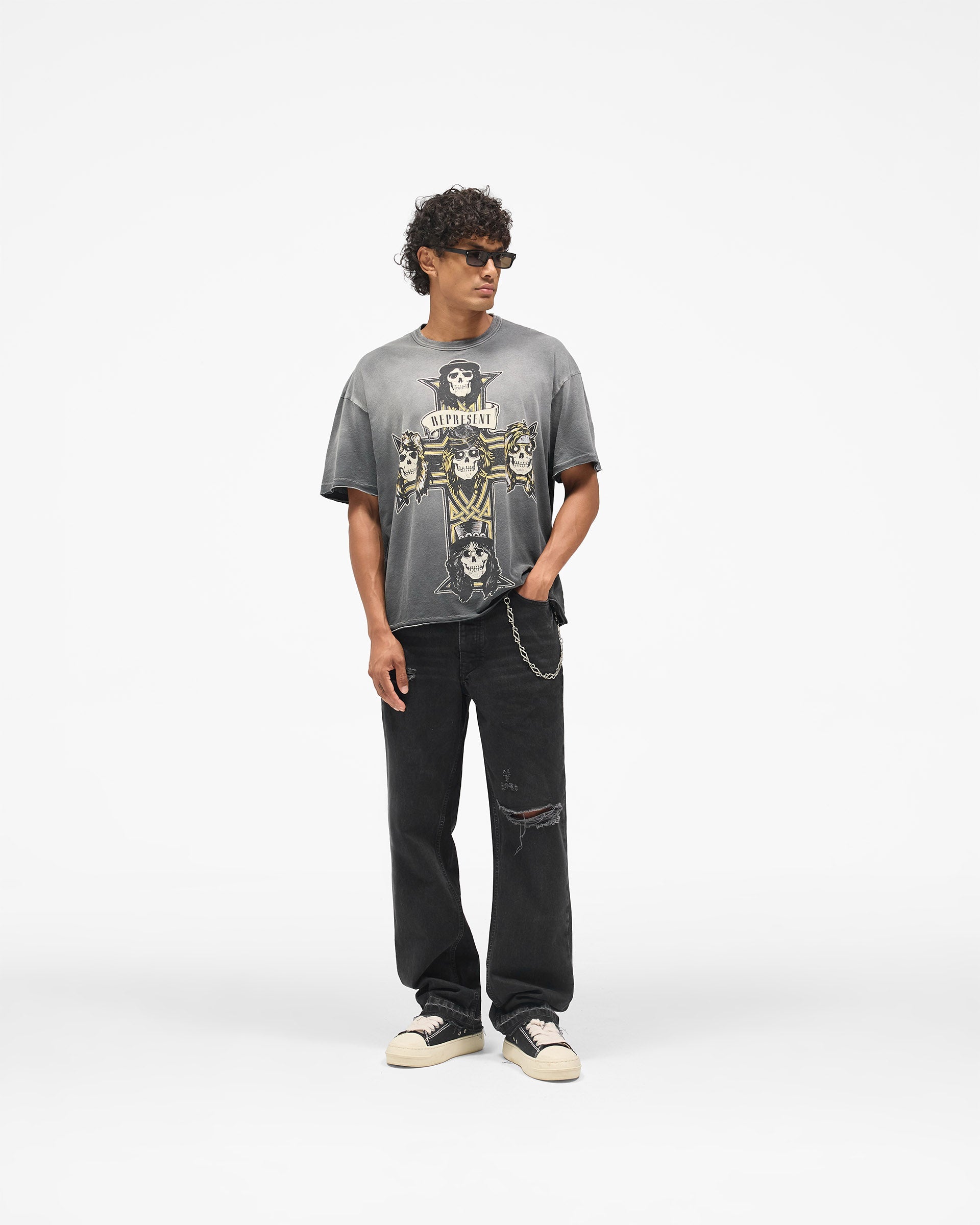 Represent X Guns N' Roses Cross T-Shirt - Stained Black