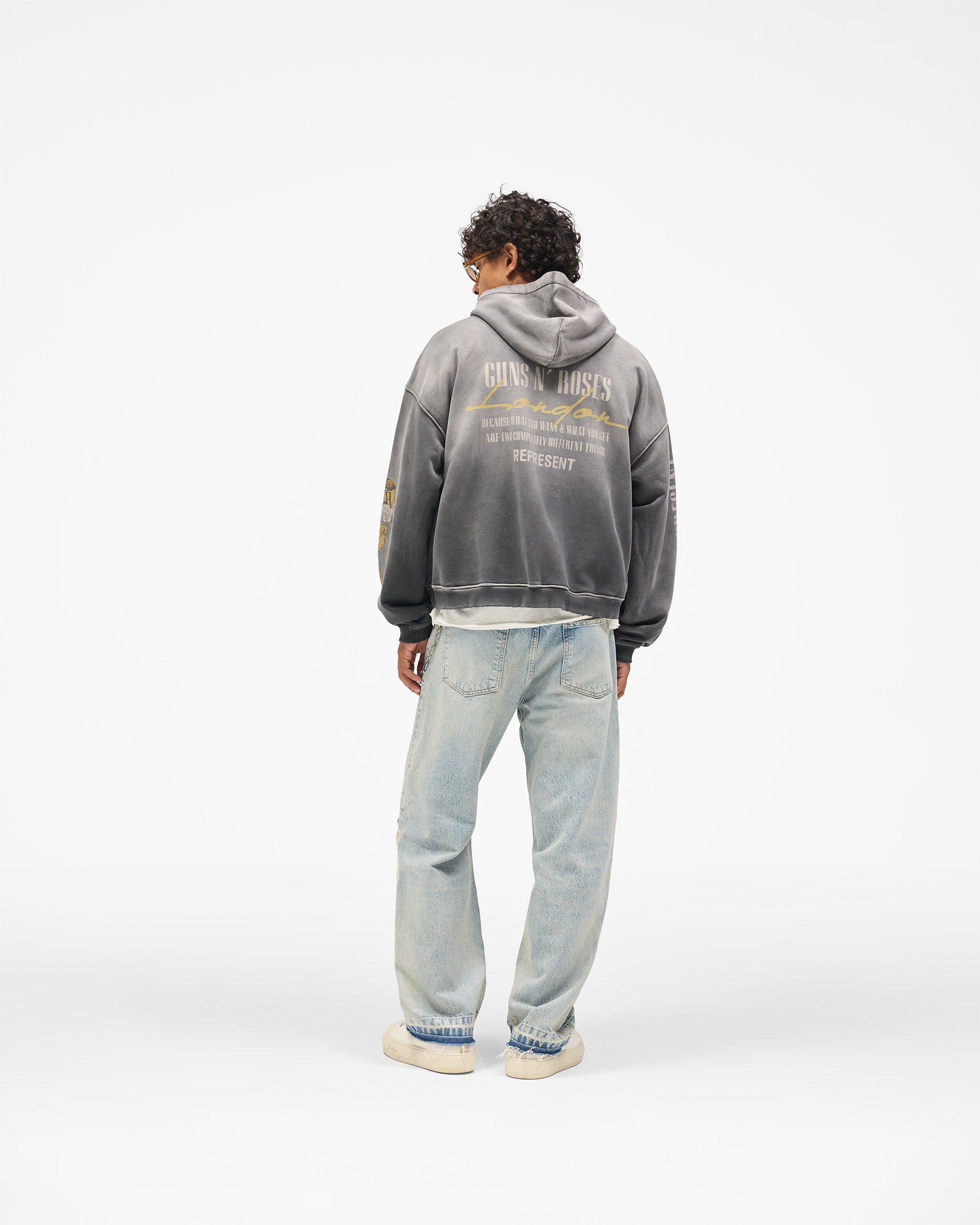 Represent X Guns N' Roses Cross Zip Through Hoodie - Stained Black