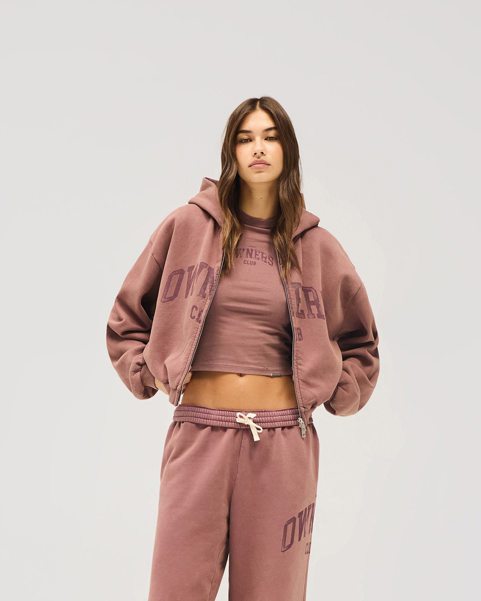 Represent Owners Club Zip Through Hoodie - Smoked Rose
