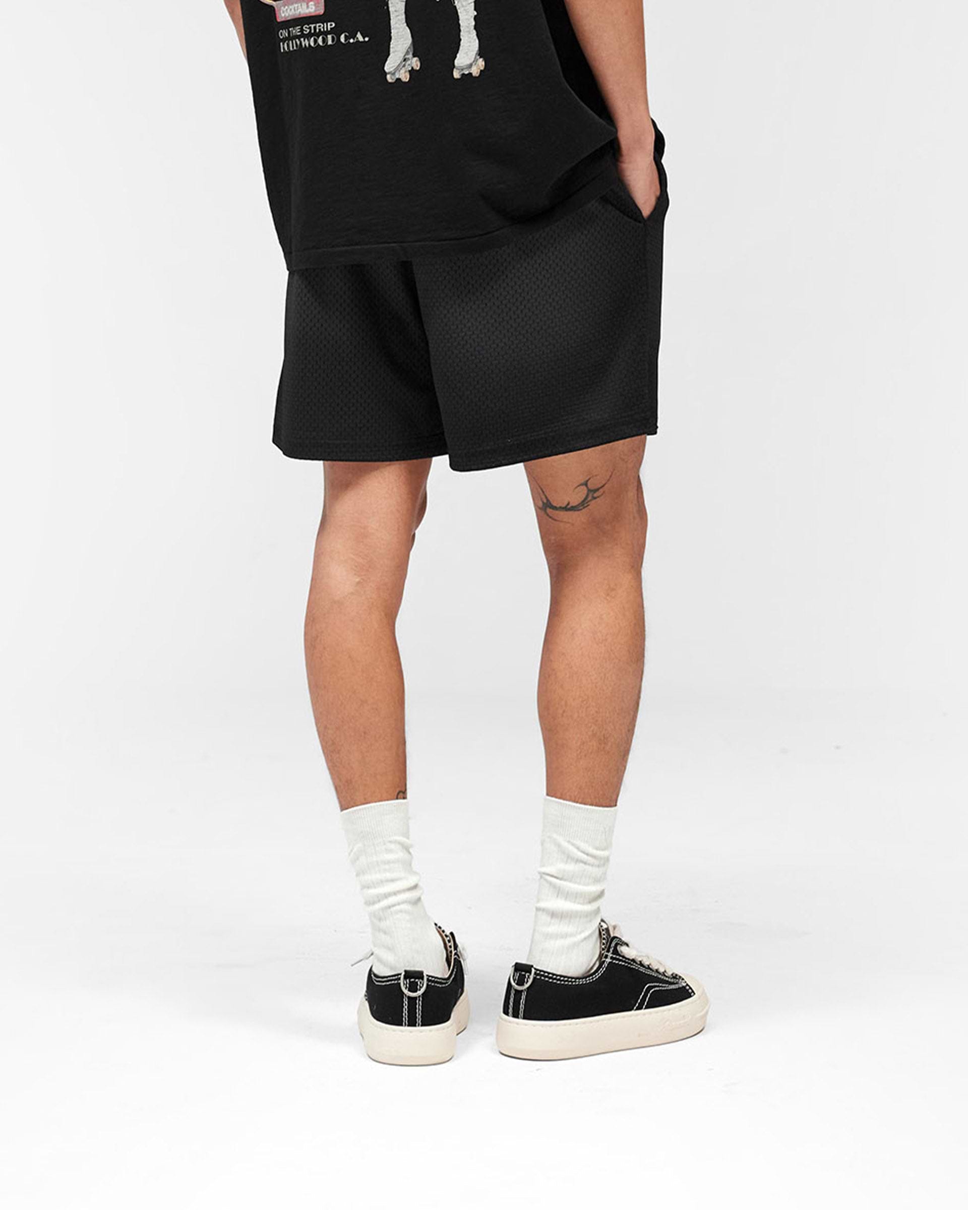 Washed Mesh Shorts - Black