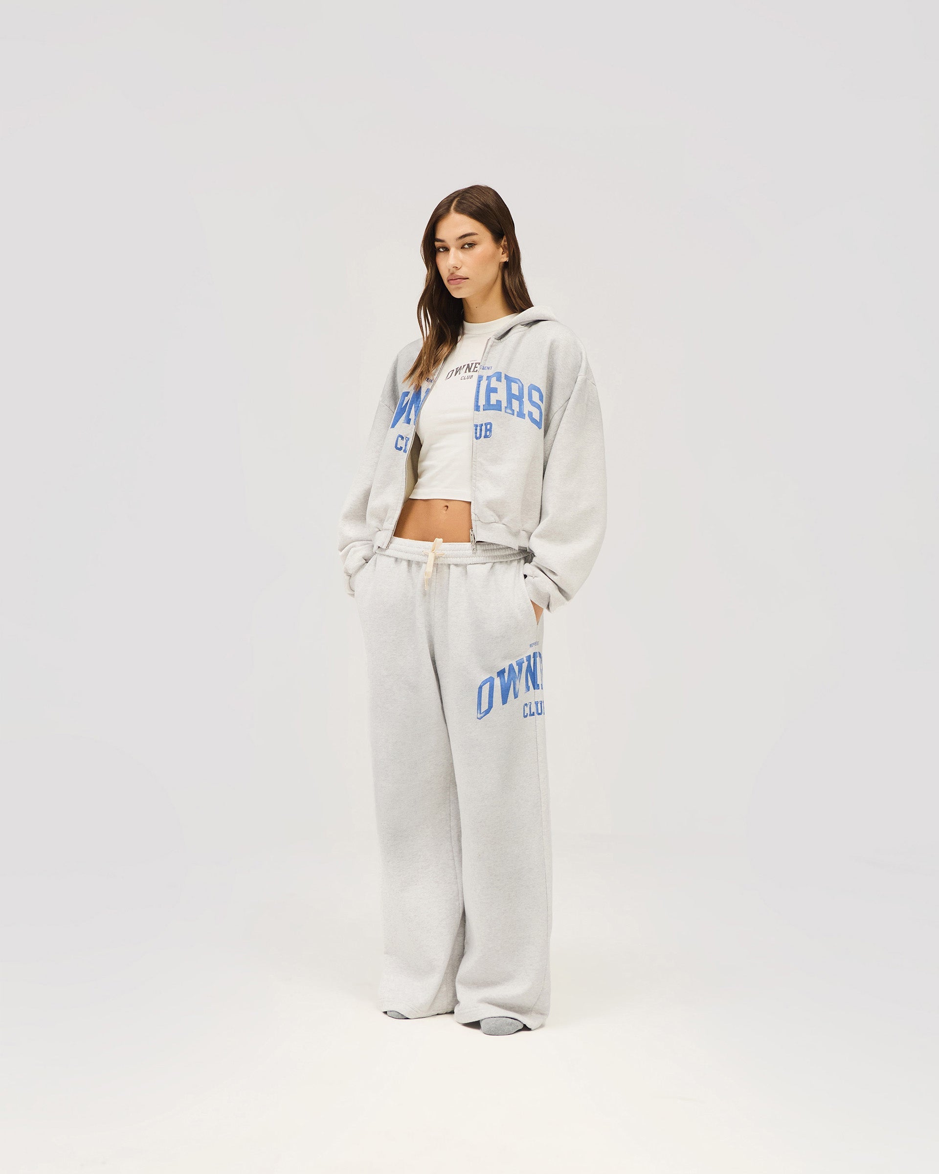 Represent Owners Club Zip Through Hoodie - Sprayed Ice Grey Marl