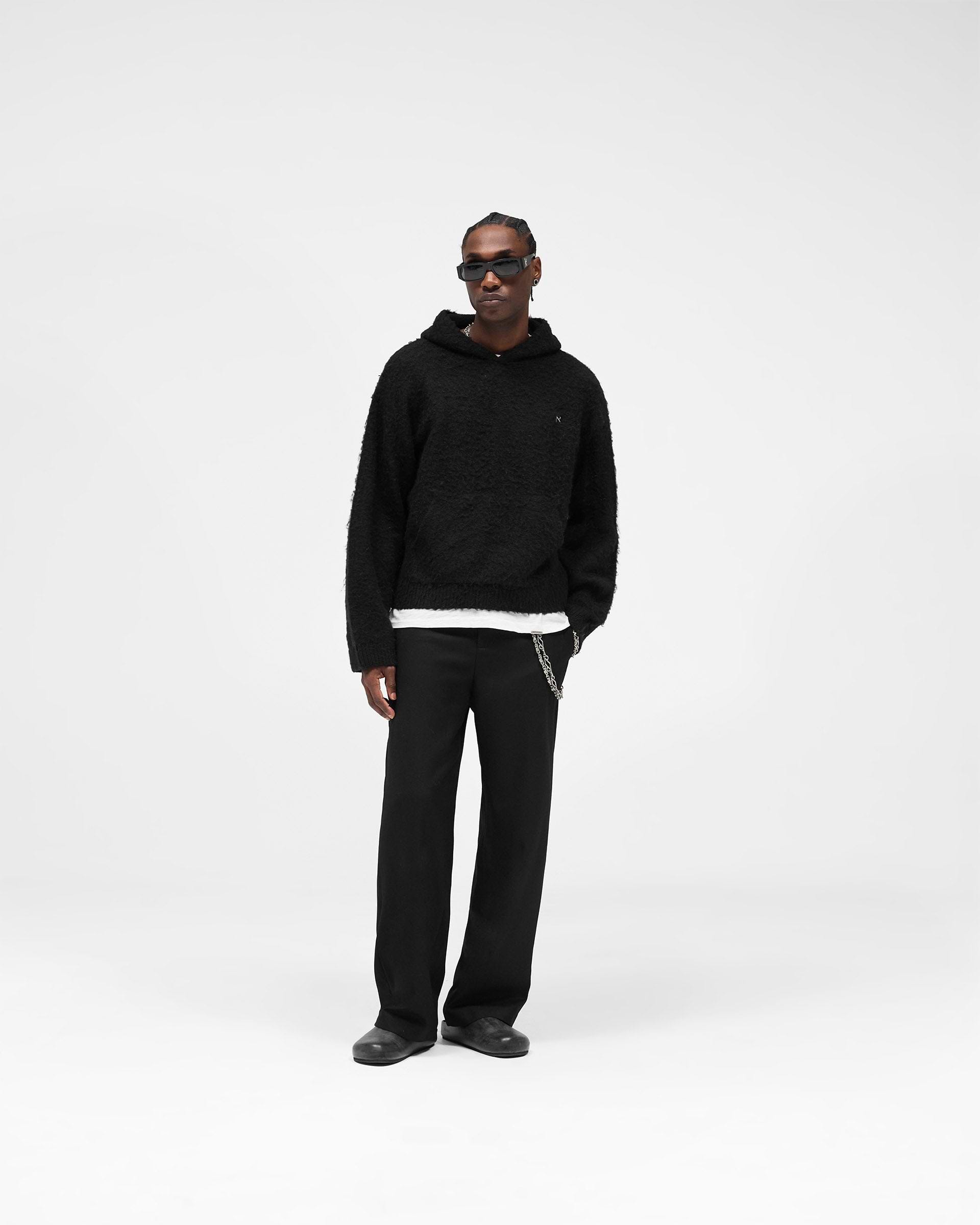Textured Borg Hoodie - Jet Black