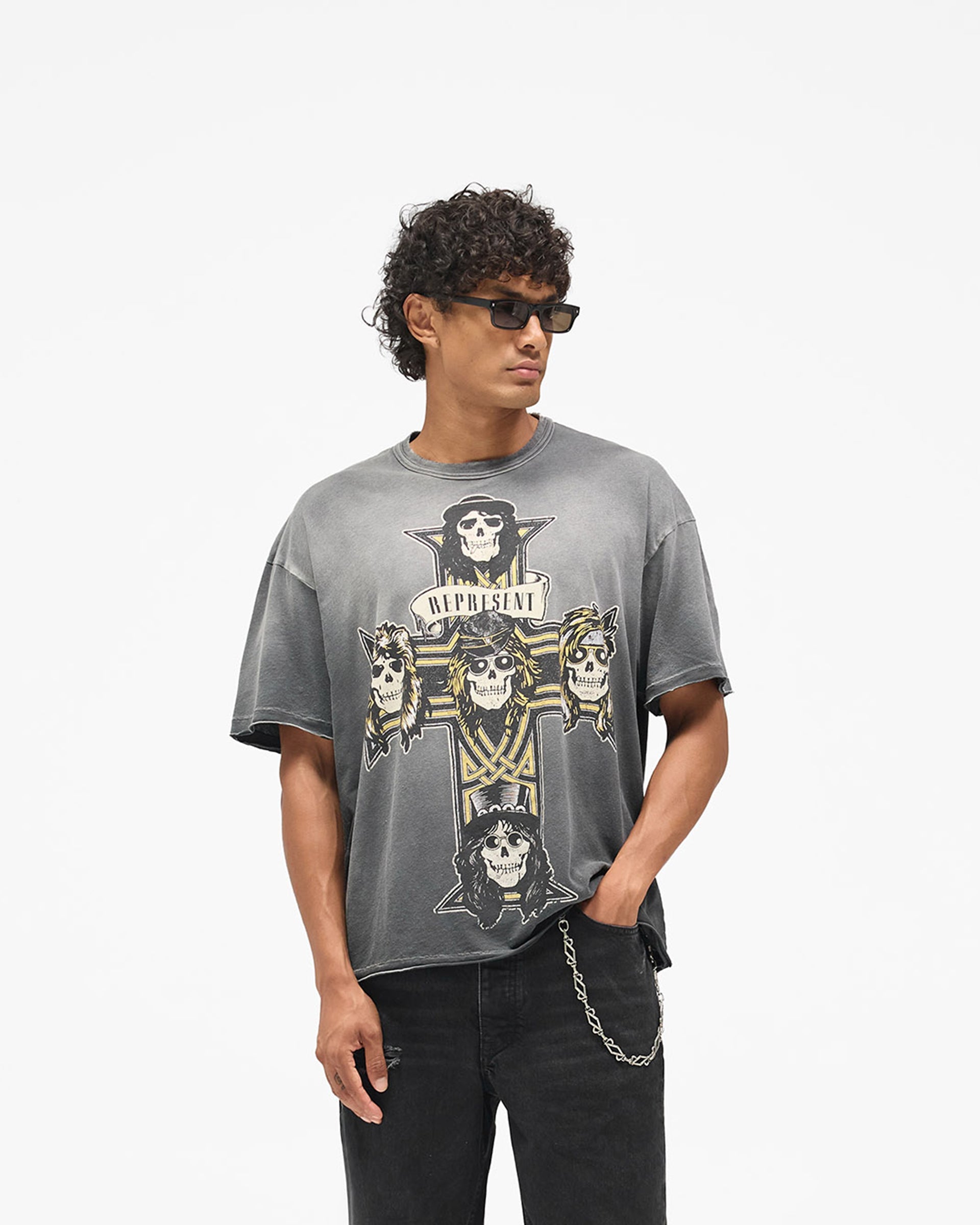 Represent X Guns N' Roses Cross T-Shirt - Stained Black