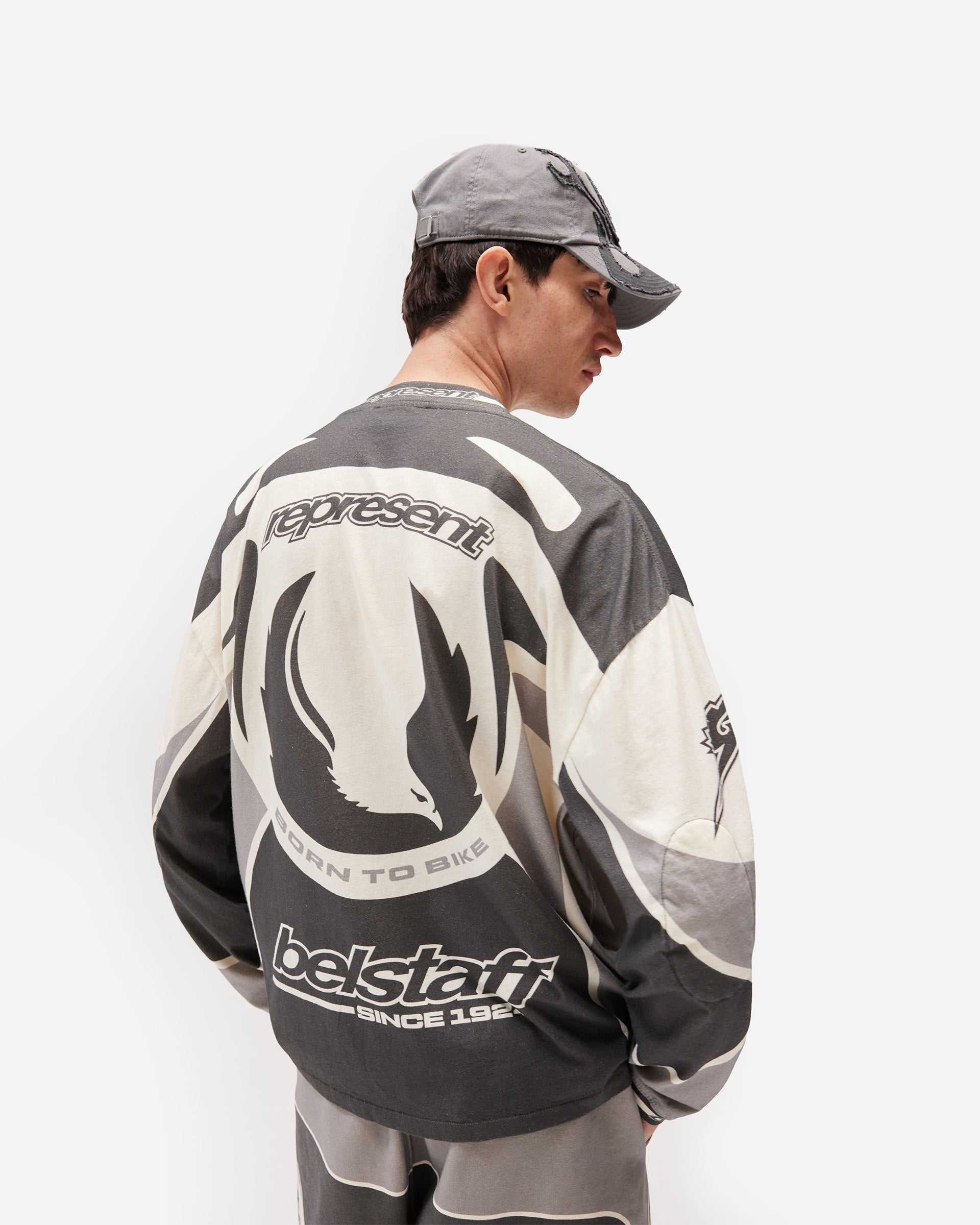 Represent X Belstaff Long Sleeve Racing T-Shirt - Dark Grey