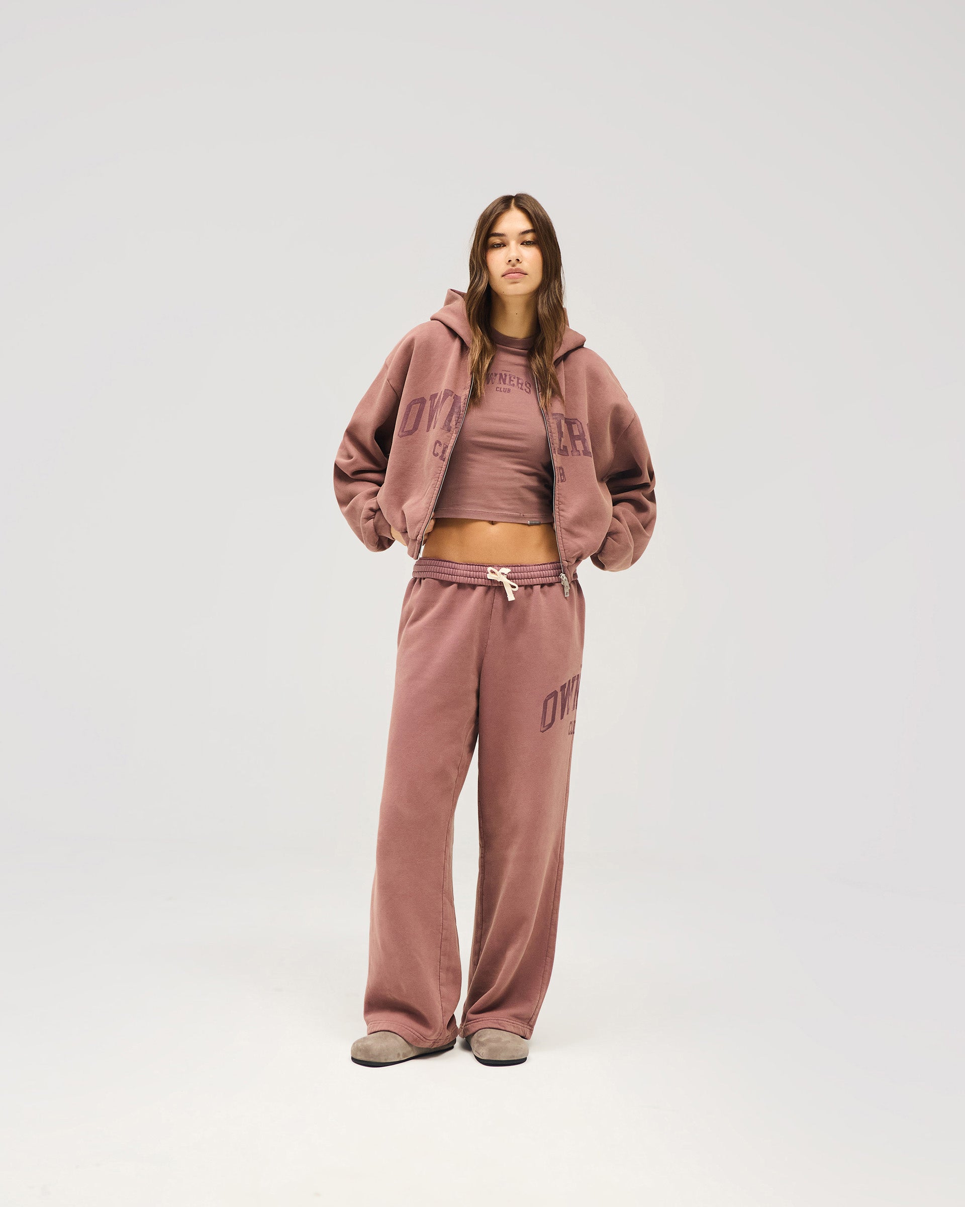 Represent Owners Club Zip Through Hoodie - Smoked Rose