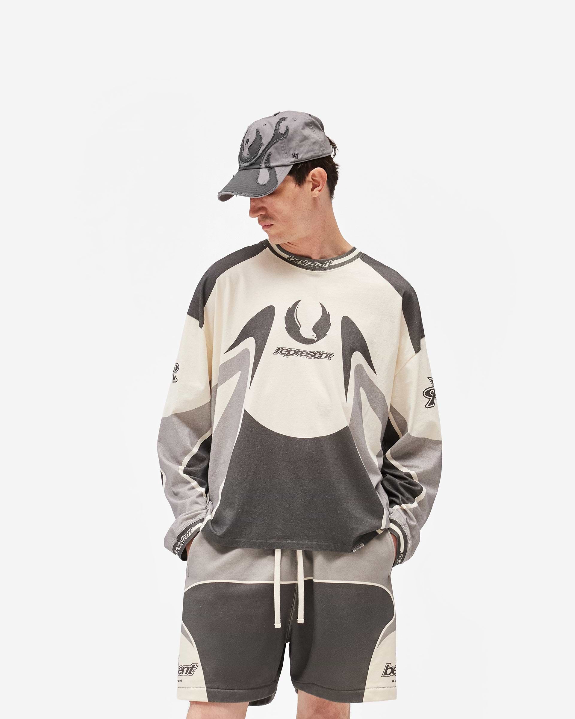 Represent X Belstaff Long Sleeve Racing T-Shirt - Dark Grey
