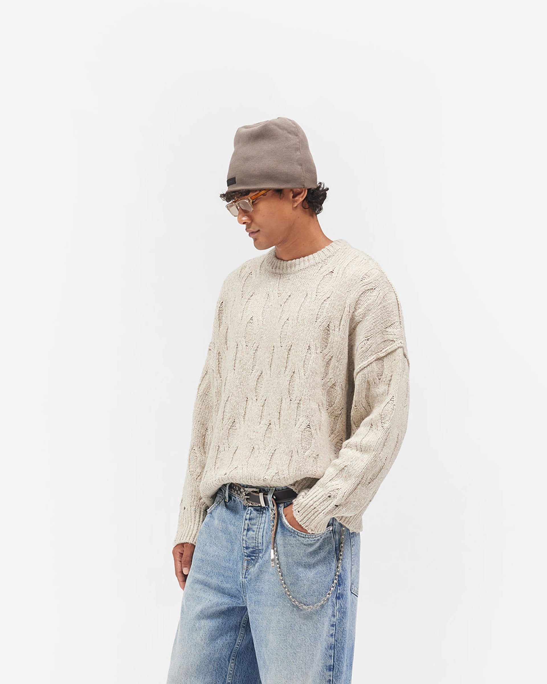 Distress Knit Sweater - Taupe