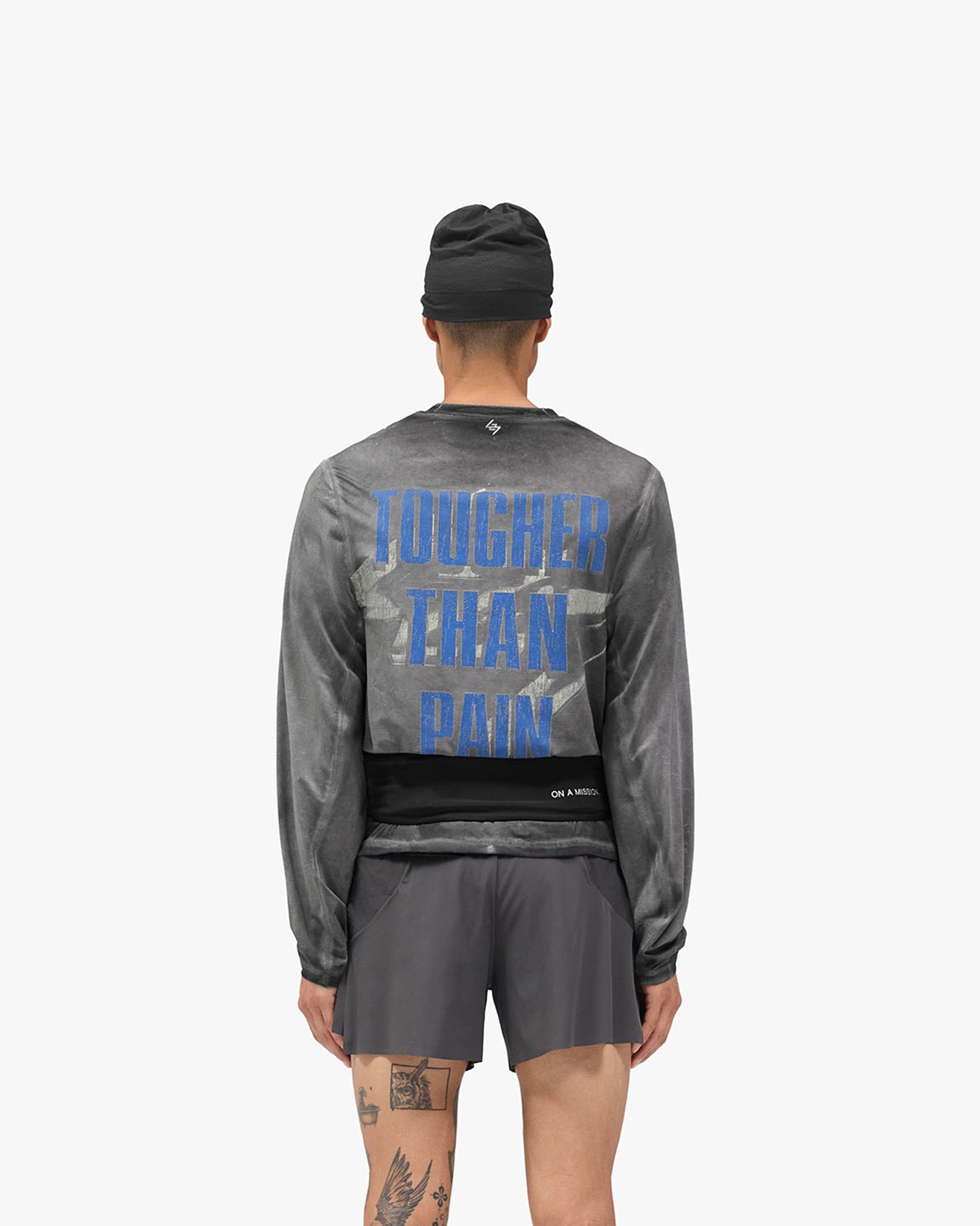 247 New York Long Sleeve T-Shirt - Washed Grey - Cropped Model - Back