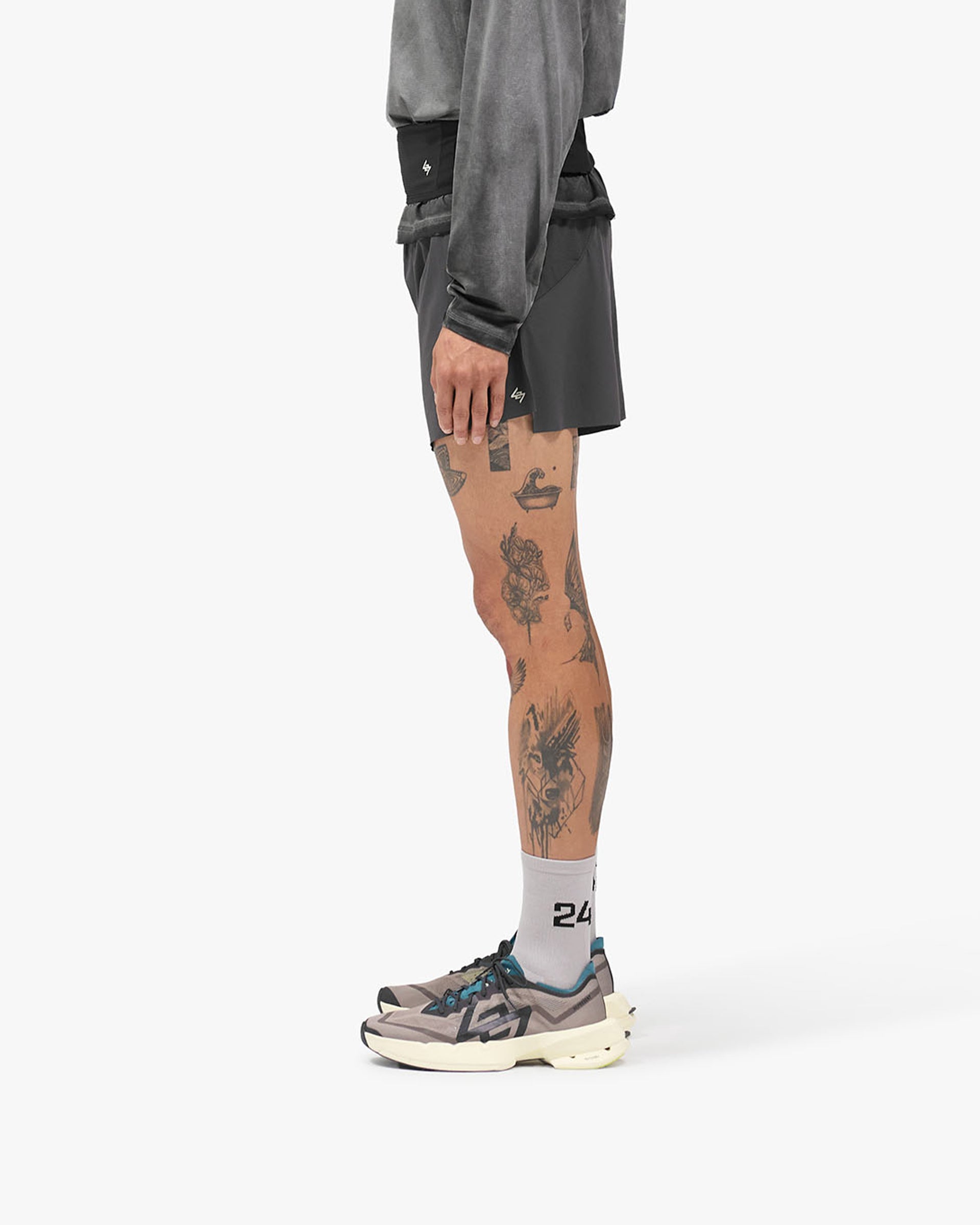 247 Race Short - Washed Grey - Cropped Model - Side