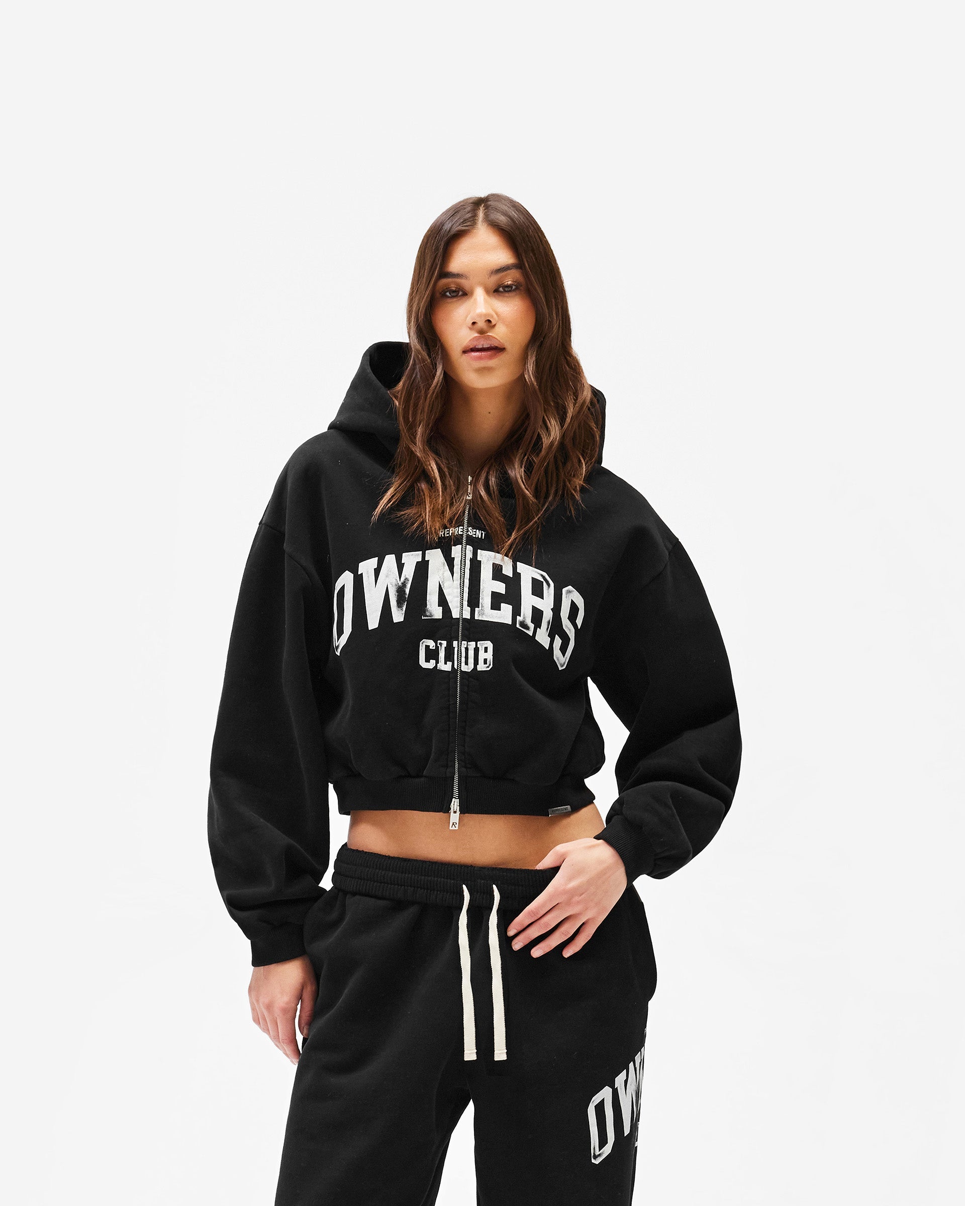 Represent Owners Club Zip Through Hoodie - Jet Black