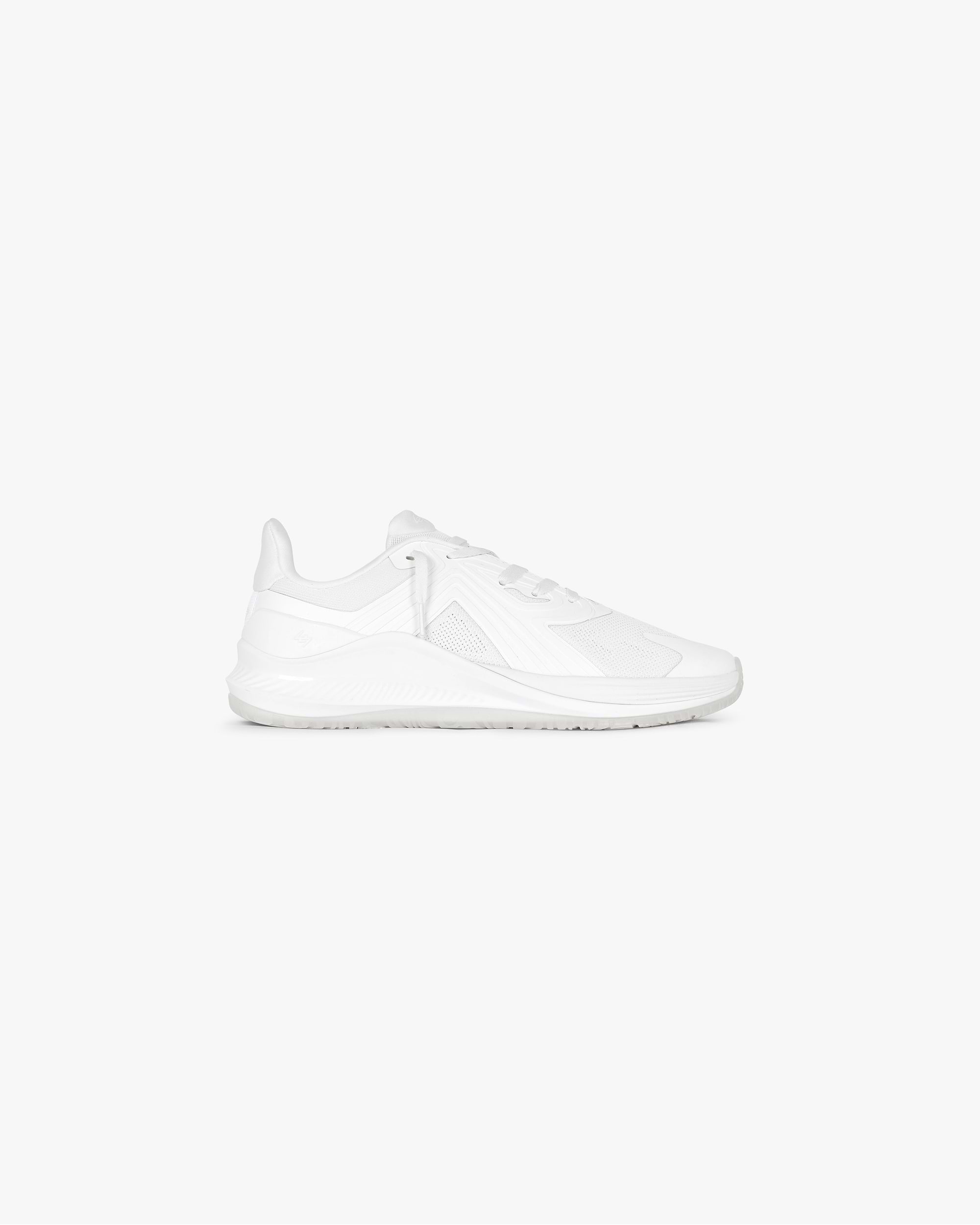 Front product image of mens white trainers on a plain white background | 247 Arc-2 Trainer in Flat White | Sleek low-top sneakers with minimalist design | 247 Footwear | Represent Clo