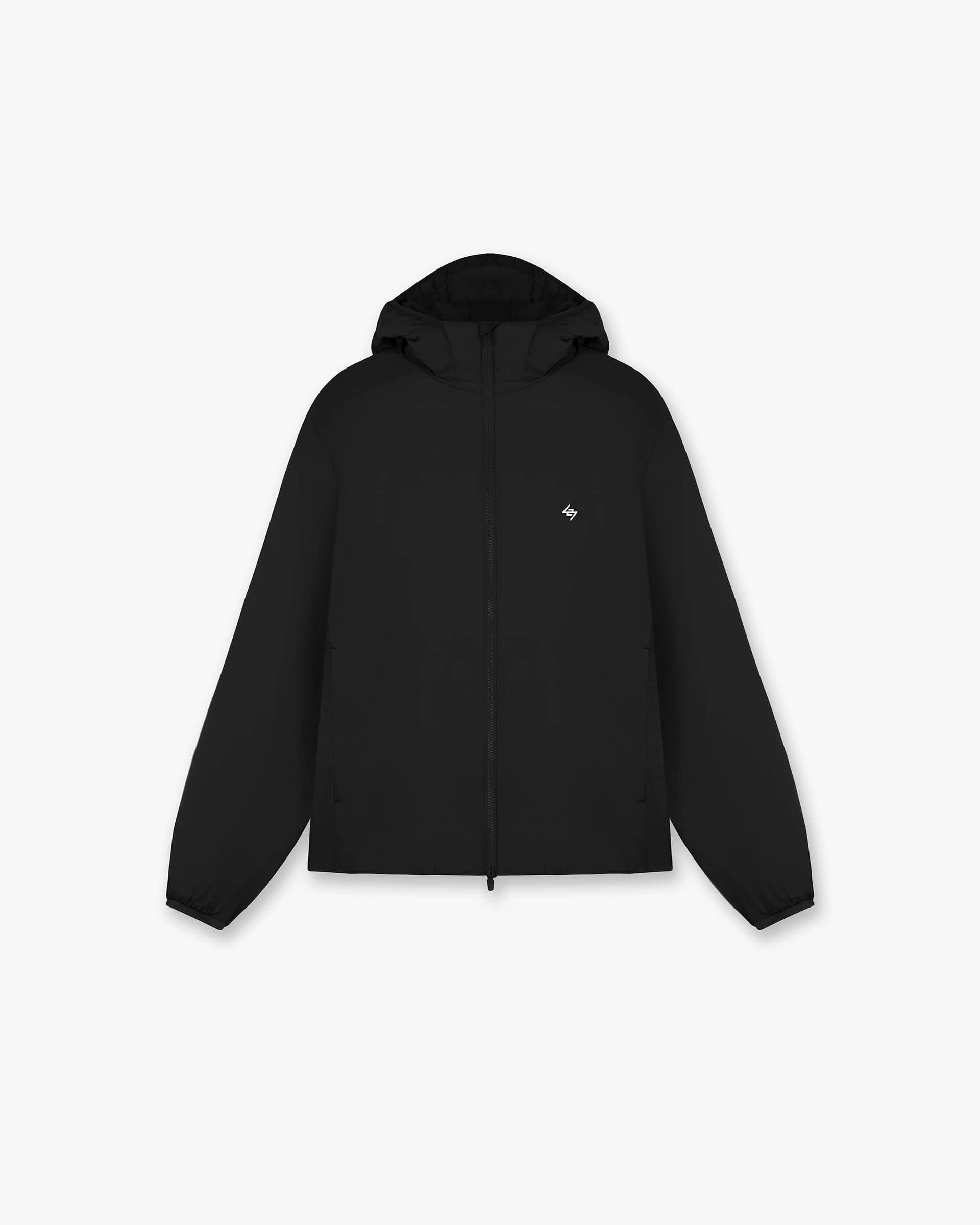 Front product image of a mens black insulated jacket on a plain white background | Team 247 Insulated Jacket in Black | Insulated jacket with zip pockets | 247 Outerwear | Represent Clo