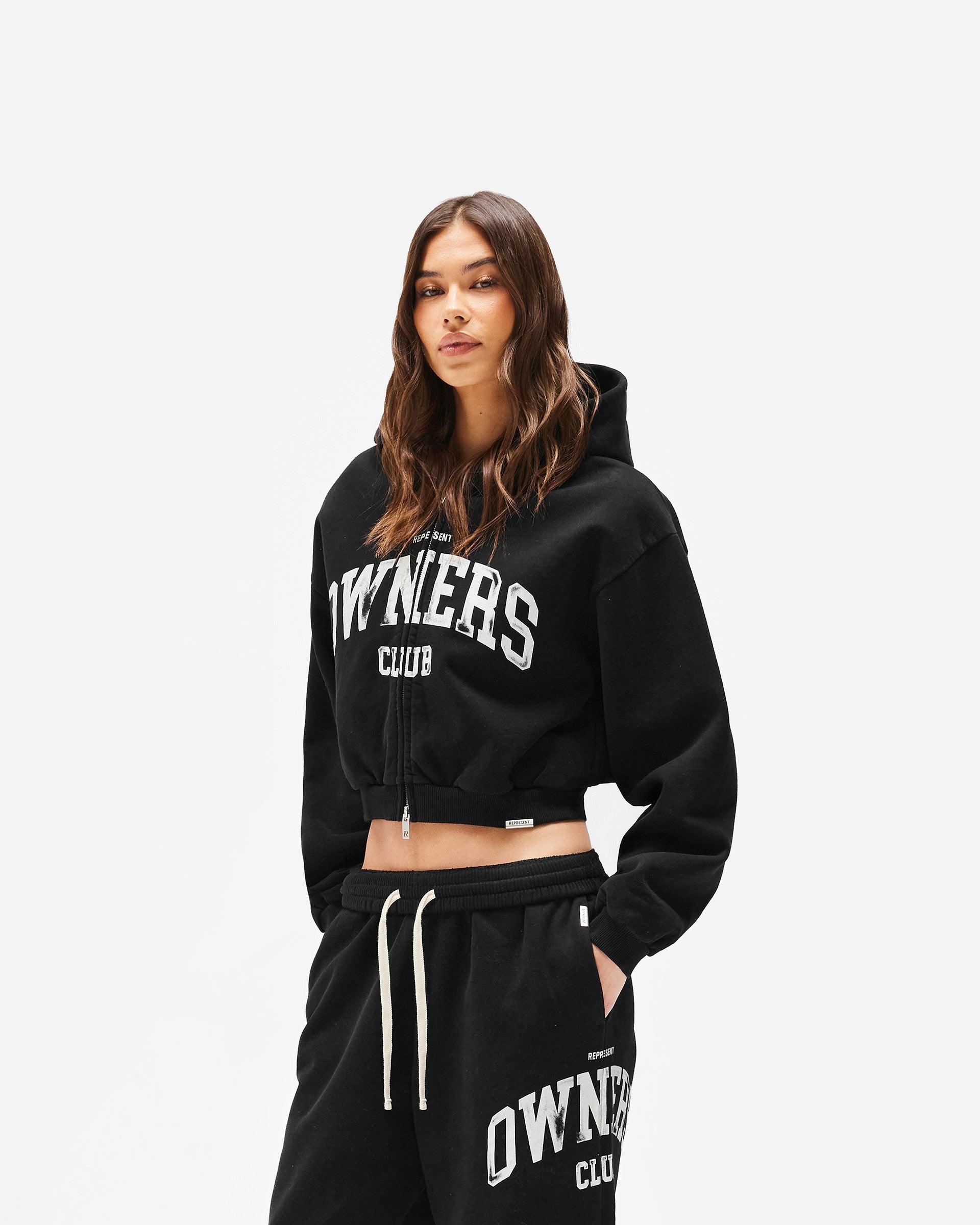 Represent Owners Club Zip Through Hoodie - Jet Black