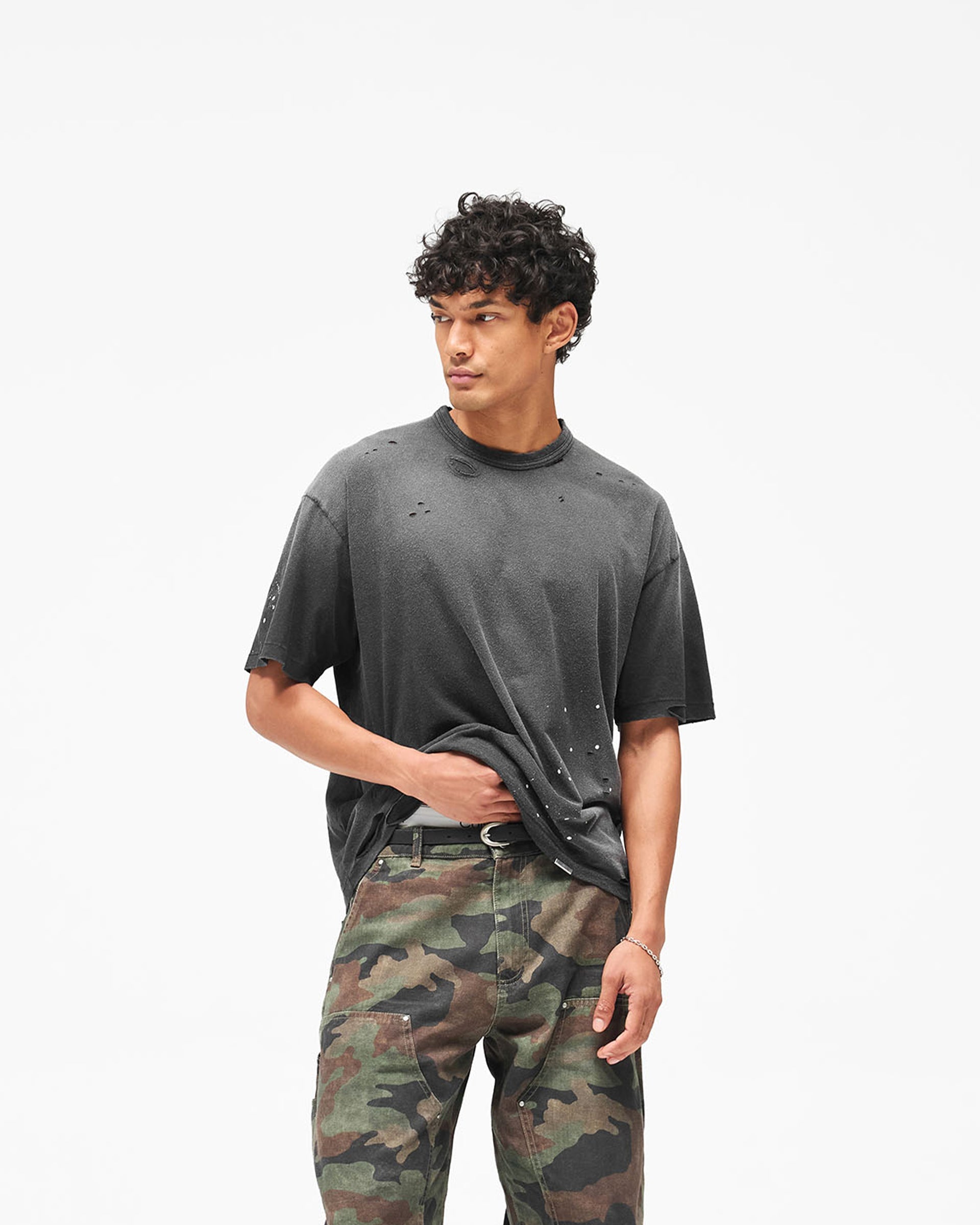 Mh Paint Short Sleeve T-Shirt - Antique Slate - Cropped Model - Front