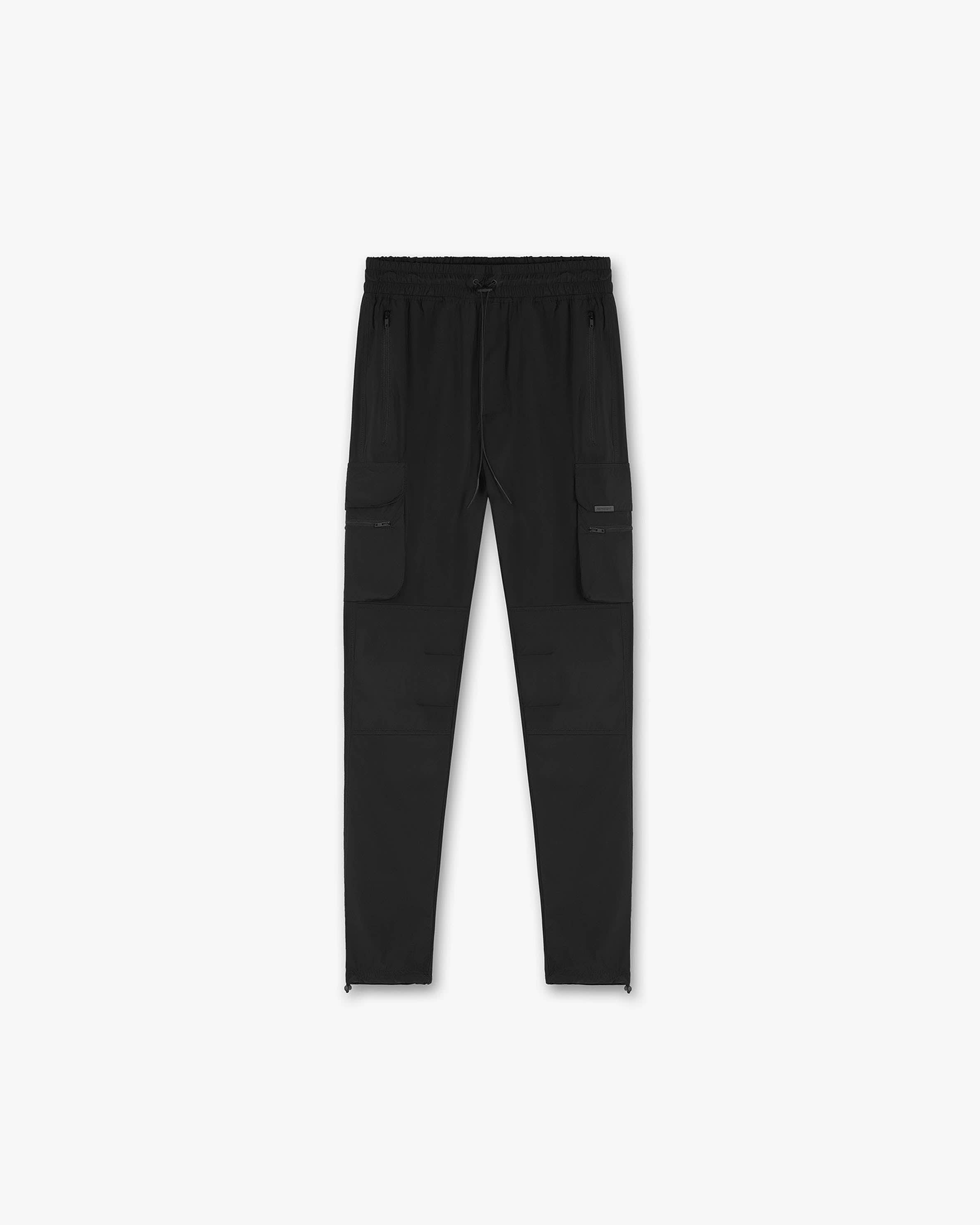 Front product image of mens black pants on a plain white background | 247 Pant in Black | Oversized boxy silhouette track jacket | 247 Pants | Represent Clo