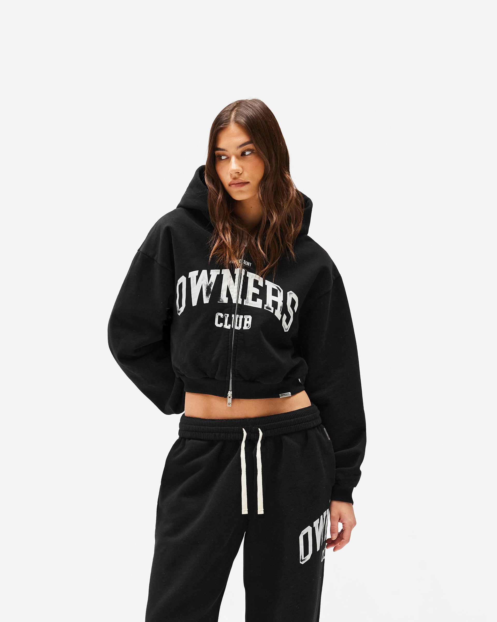 Represent Owners Club Zip Through Hoodie - Jet Black