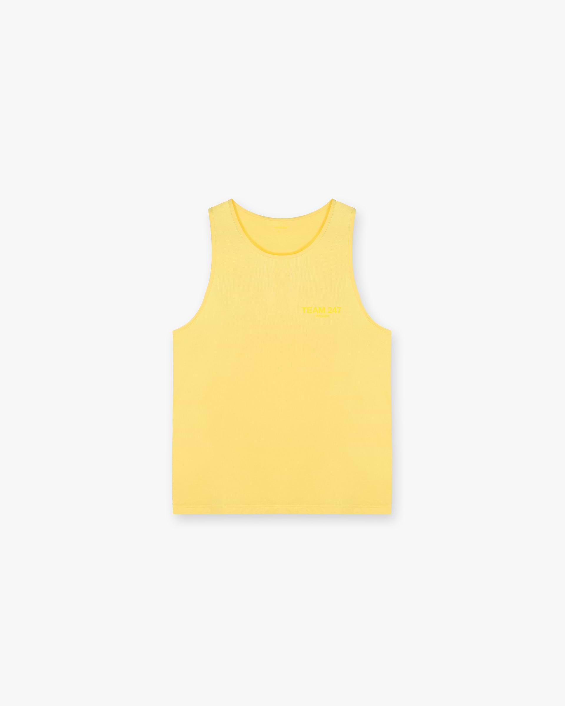 Front product image of a mens lemon vest on a plain white background | Team 247 Run Vest in Lemon | Lightweight breathable running vest | 247 T-Shirts | Represent Clo