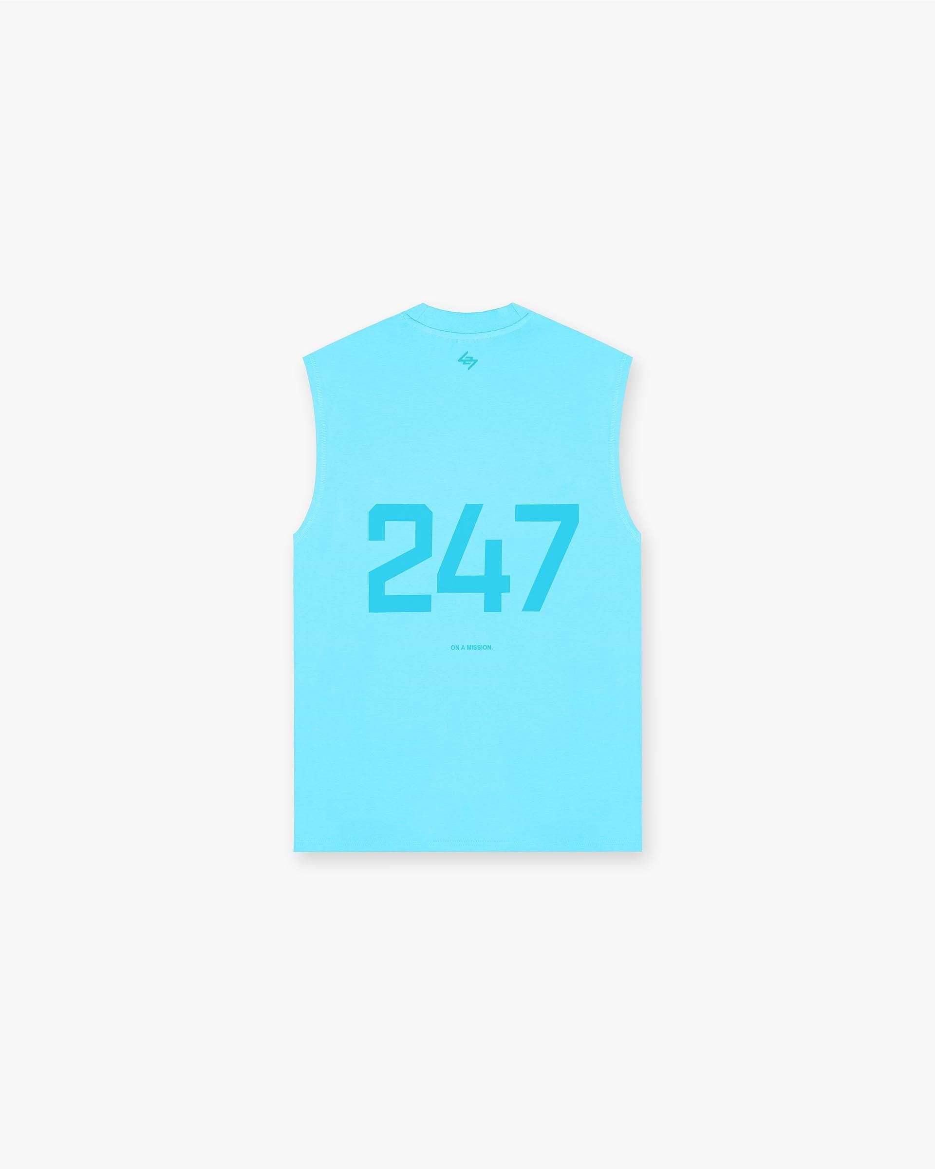 Back product image of a mens blue tank top on a plain white background | 247 Oversized Tank in Ultra Blue | Technical fabric with 4-way stretch and antibacterial finish | 247 T-Shirts | Represent Clo