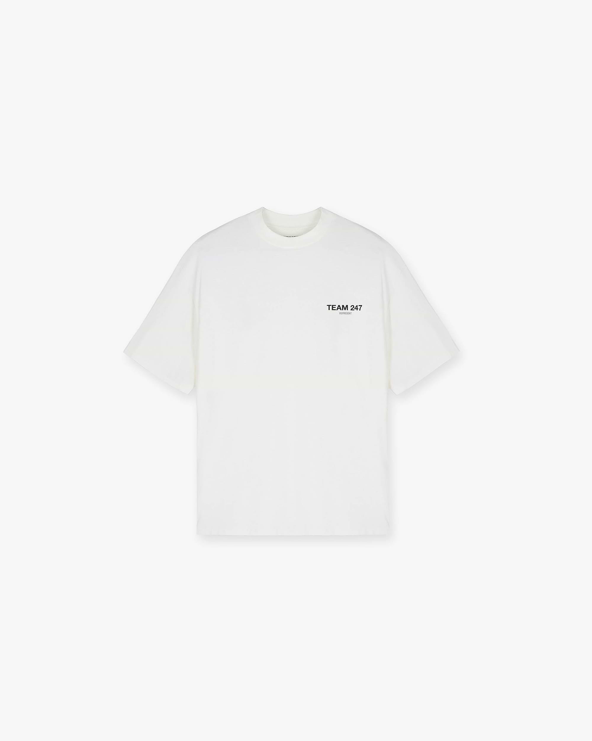 Front product image of a mens white t-shirt on a plain white background | Team 247 Oversized T-Shirt in Flat White | Oversized t-shirt for workouts | 247 T-Shirts | Represent Clo