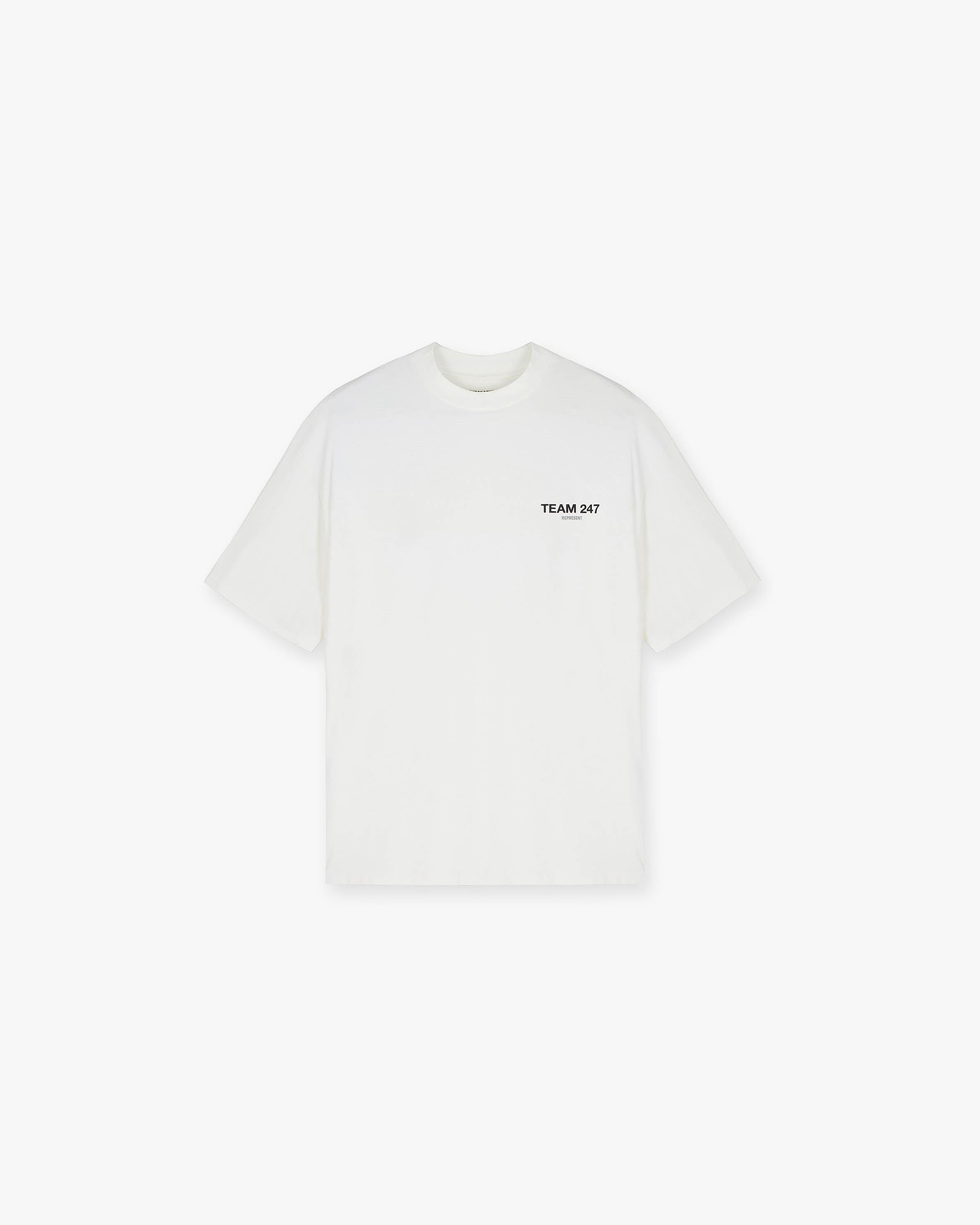 Front product image of a mens white t-shirt on a plain white background | Team 247 Oversized T-Shirt in Flat White | Oversized t-shirt for workouts | 247 T-Shirts | Represent Clo