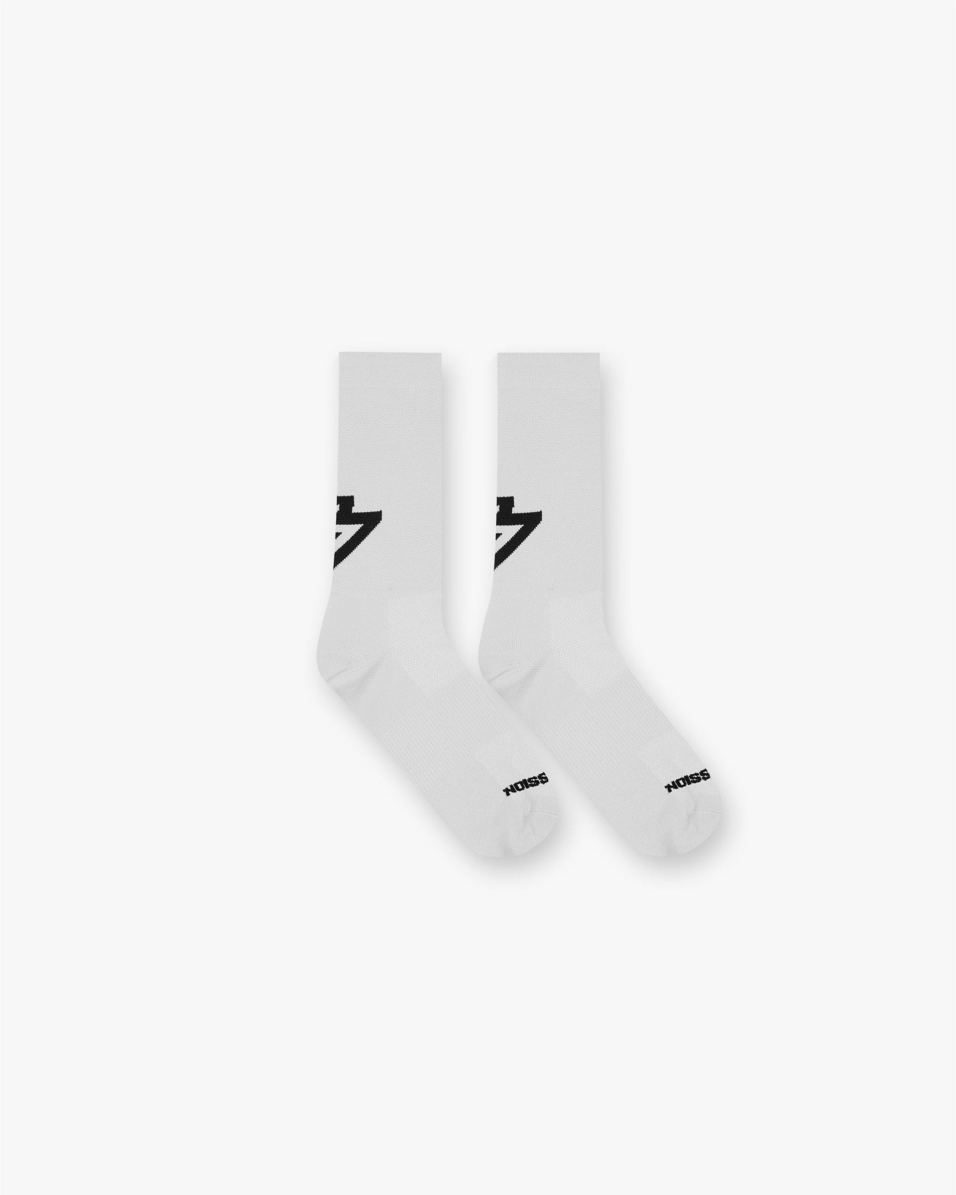 Front product image of a mens white sock on a plain white background | 247 Race Sock in White | Cotton socks | 247 Accessories | Represent Clo