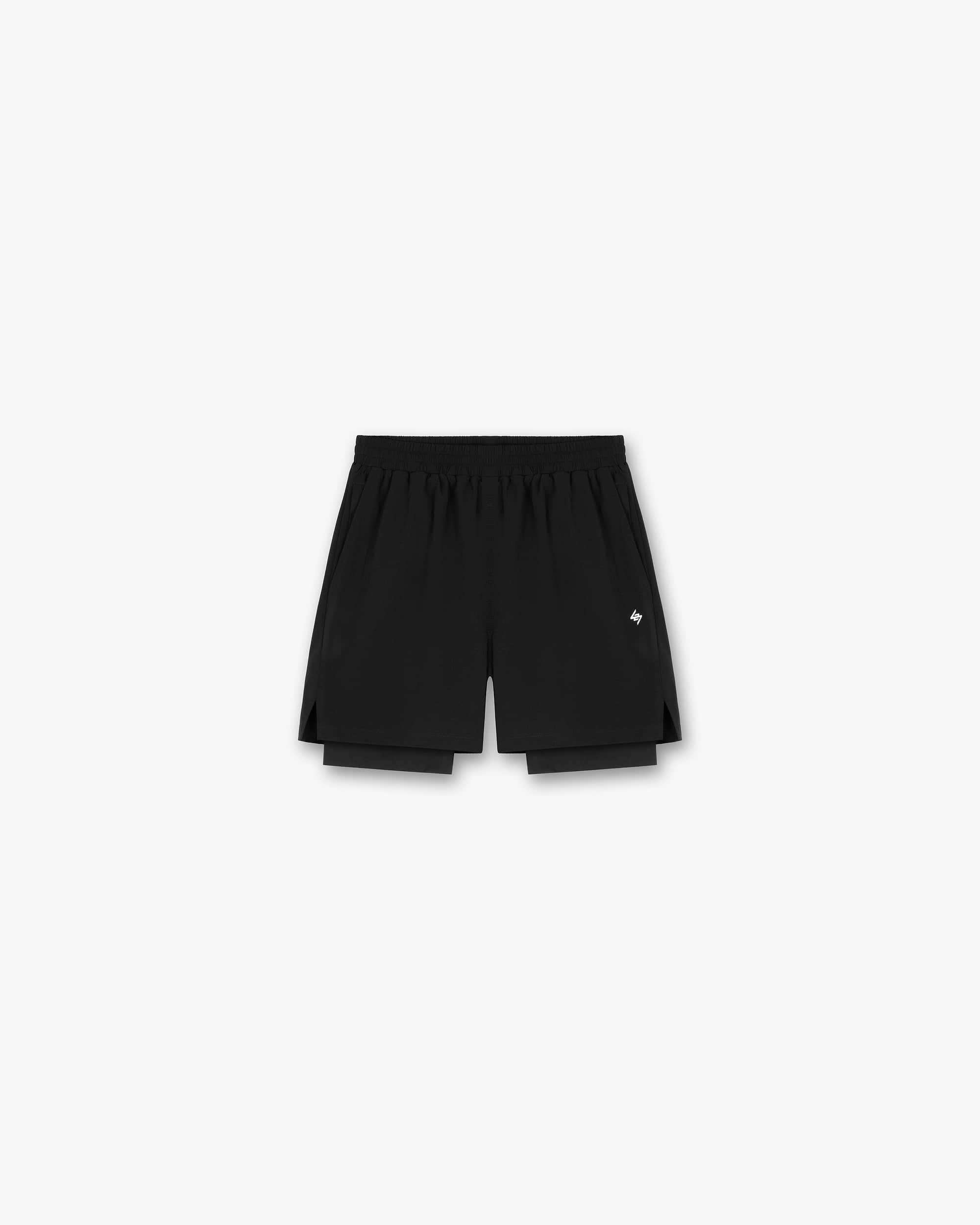 Front product image of mens black shorts on a plain white background | Team 247 2-In-1 Shorts in Black | 2-in-1 shorts with sleek design | 247 Shorts | Represent Clo