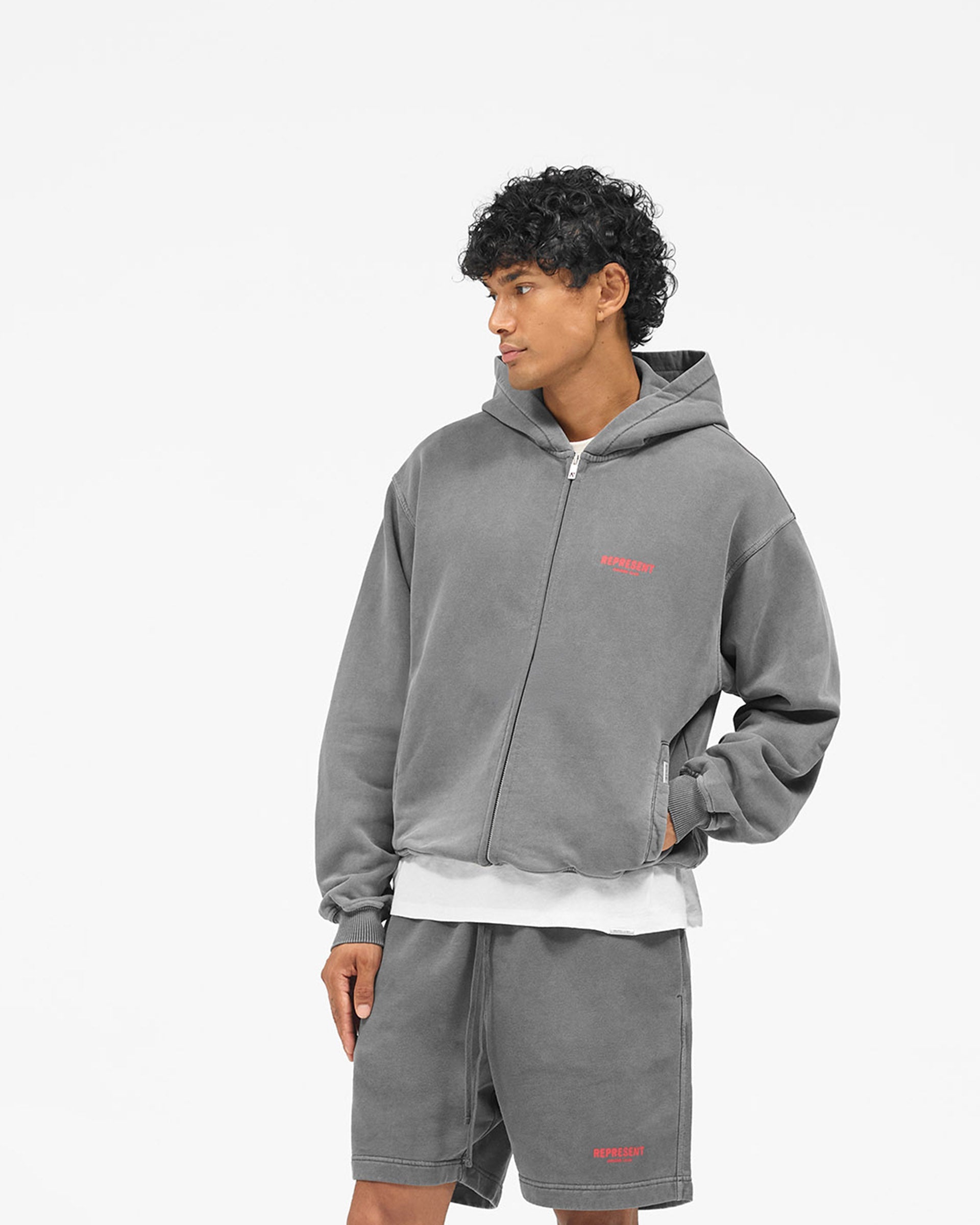 Represent Owners Club Zip Hoodie - Washed Black