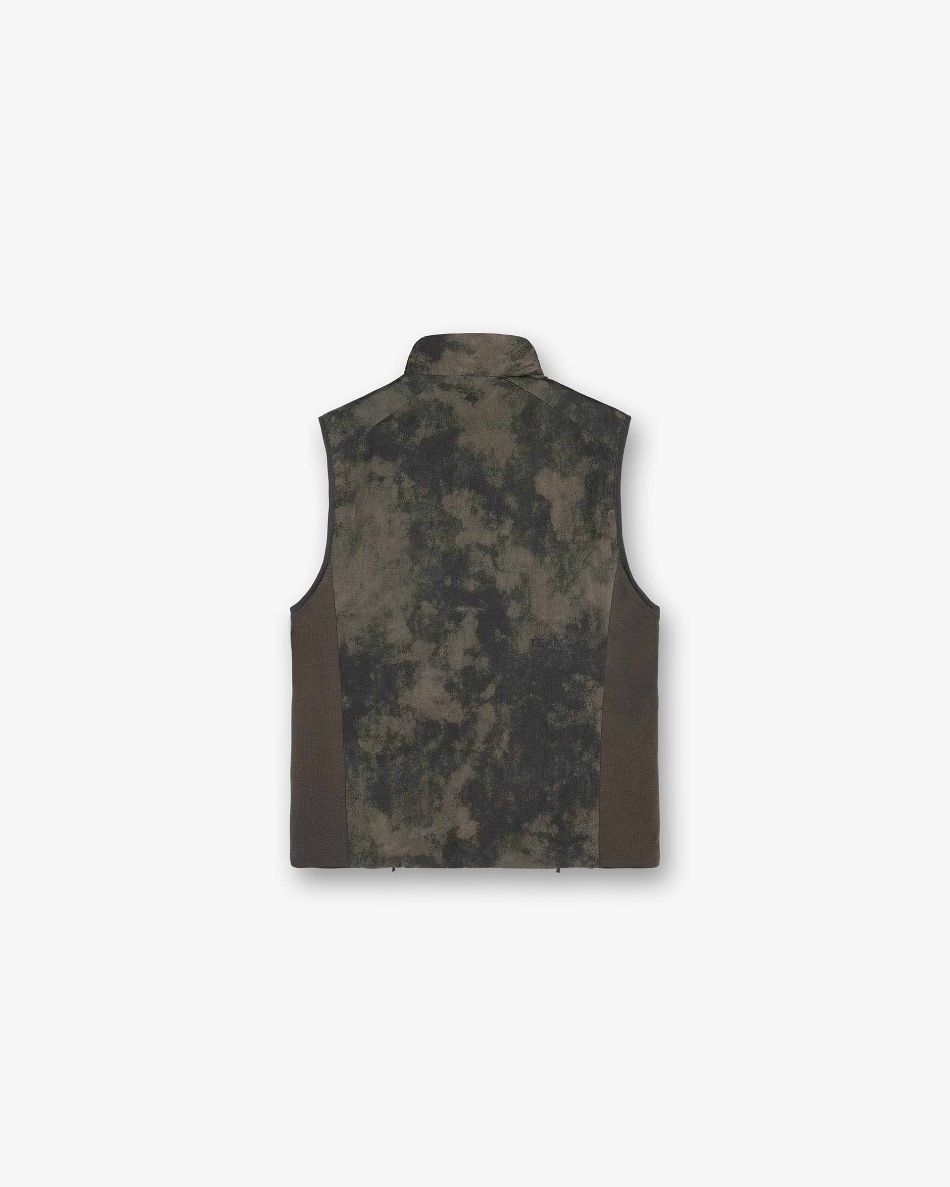Back product image of a mens terrain gilet on a plain white background | Team 247 Insulated Gilet in Terrain | Insulated gilet with DWR coating and adjustable hem | 247 Outerwear | Represent Clo
