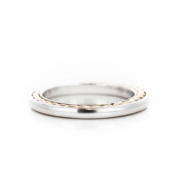 Unique two tone stackable wedding band with inlay braided rope design