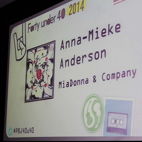 Presentation shot of Anna-Mieka Anderson's 40-under-40 award ceremony