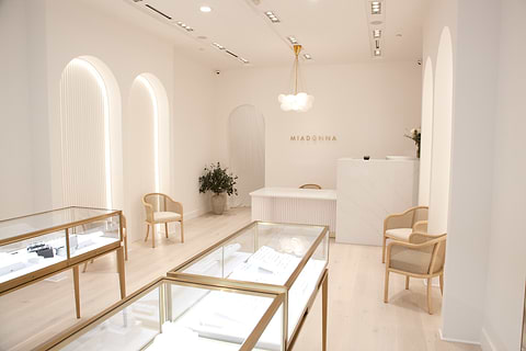 MiaDonna's new store at Bridgeport Village, with jewelry cases and countertop