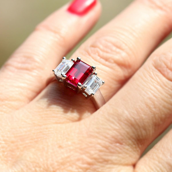 Reflection Three Stone Ruby Ring