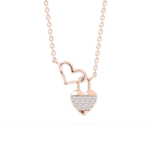 1/15 ctw Round Lab Grown Diamond Double Heart Lock Necklace - 16-18 Inches