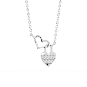 1/15 ctw Round Lab Grown Diamond Double Heart Lock Necklace - 16-18 Inches