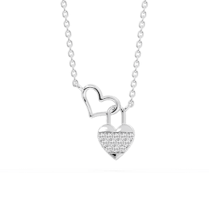 1/15 ctw Round Lab Grown Diamond Double Heart Lock Pendant - 16 to 18 Inches
