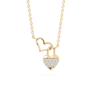 1/15 ctw Round Lab Grown Diamond Double Heart Lock Necklace - 16-18 Inches