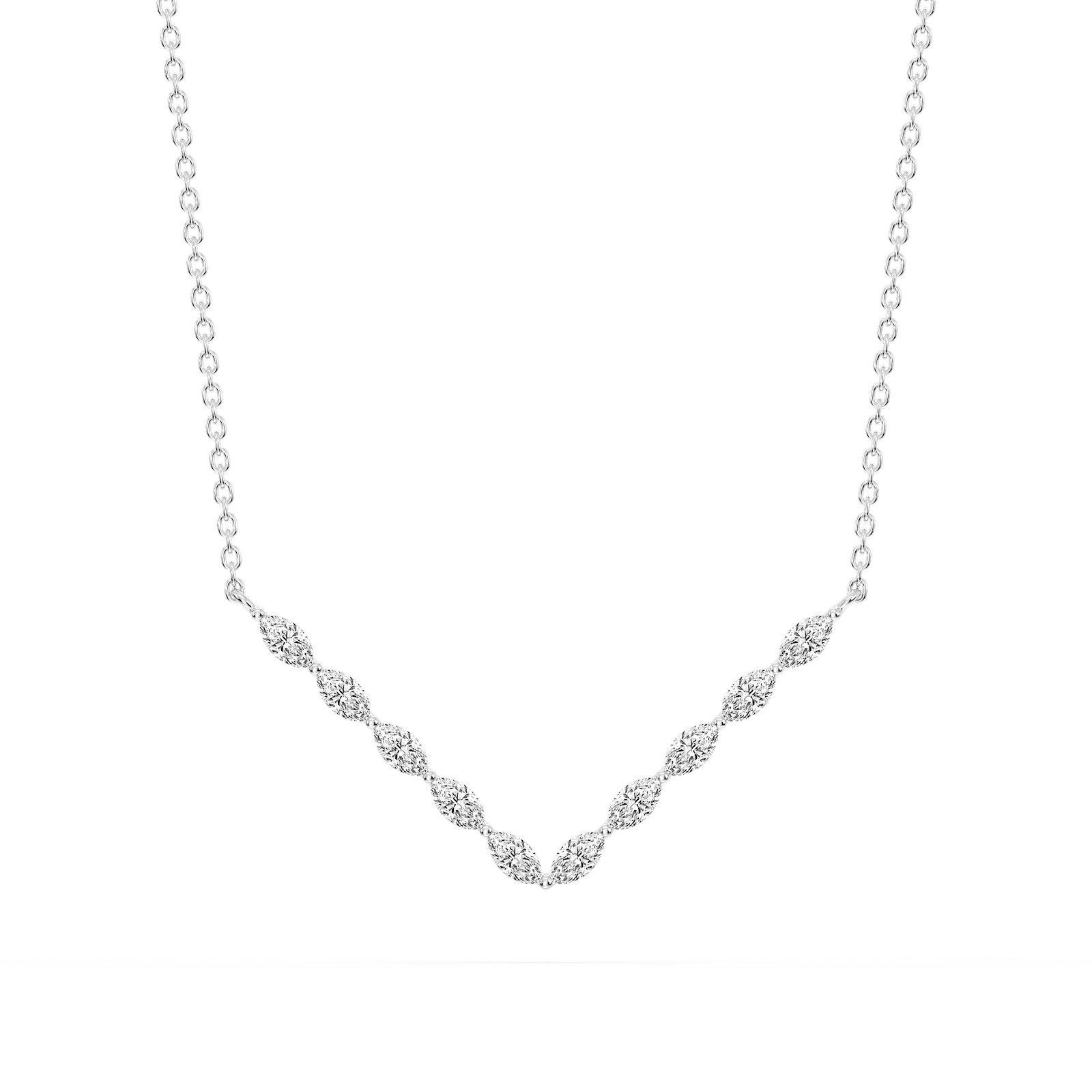 1/2 ctw Marquise Lab Grown Diamond Share Prong V Necklace - 16 to 18 Inches
