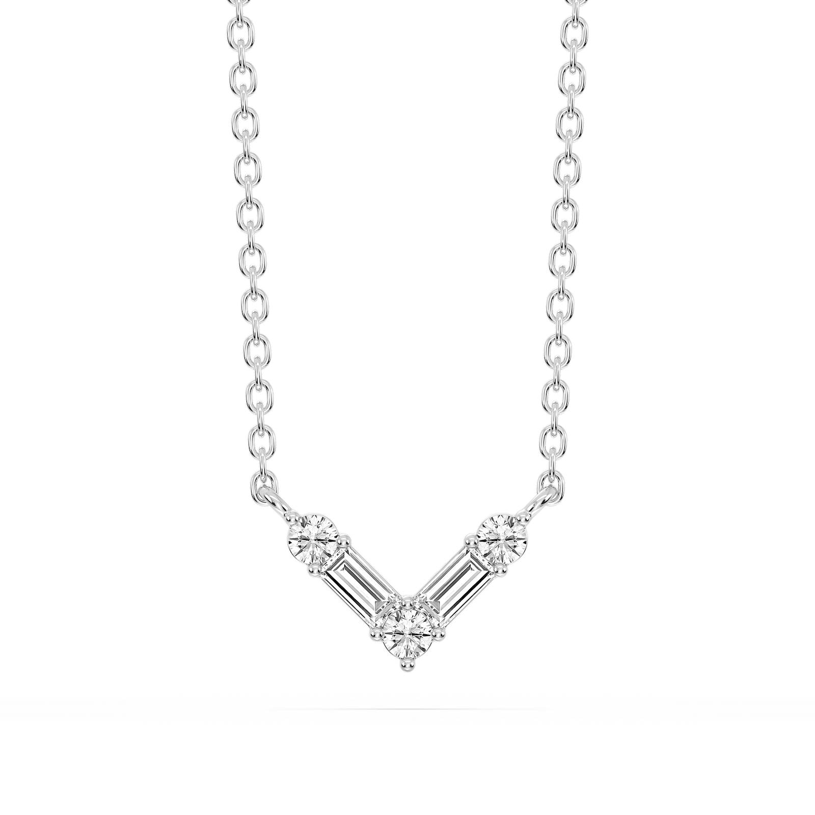 1/5 ctw Baguette and Round Lab Grown Diamond Alternating Five-Stone V Necklace - 16 to 18 Inches