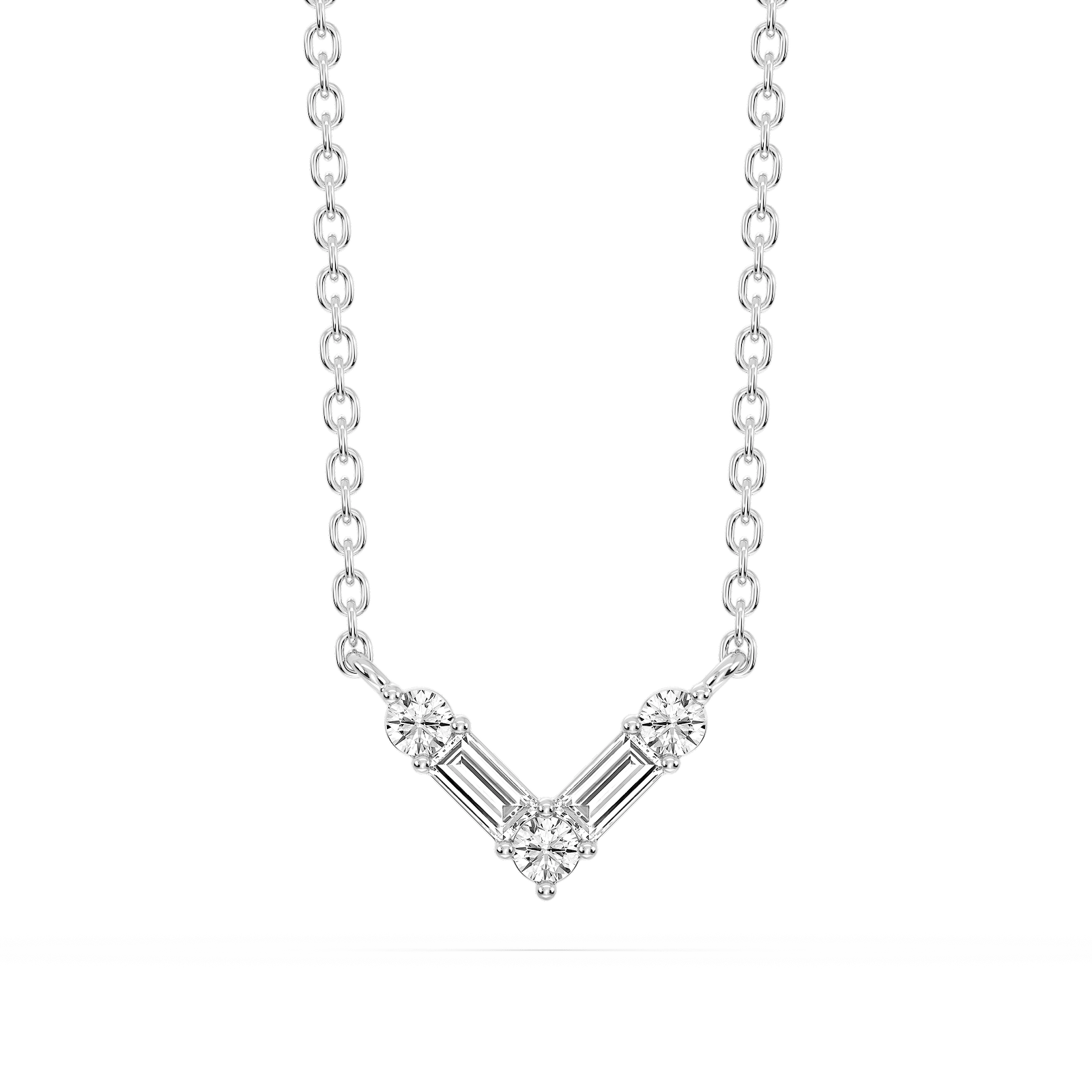 1/5 ctw Baguette and Round Lab Grown Diamond Alternating Five-Stone V Necklace - 16 to 18 Inches