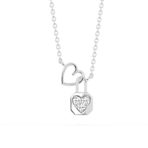 1/6 ctw Round Lab Grown Diamond Heart and Lock Necklace - 16-18 Inches