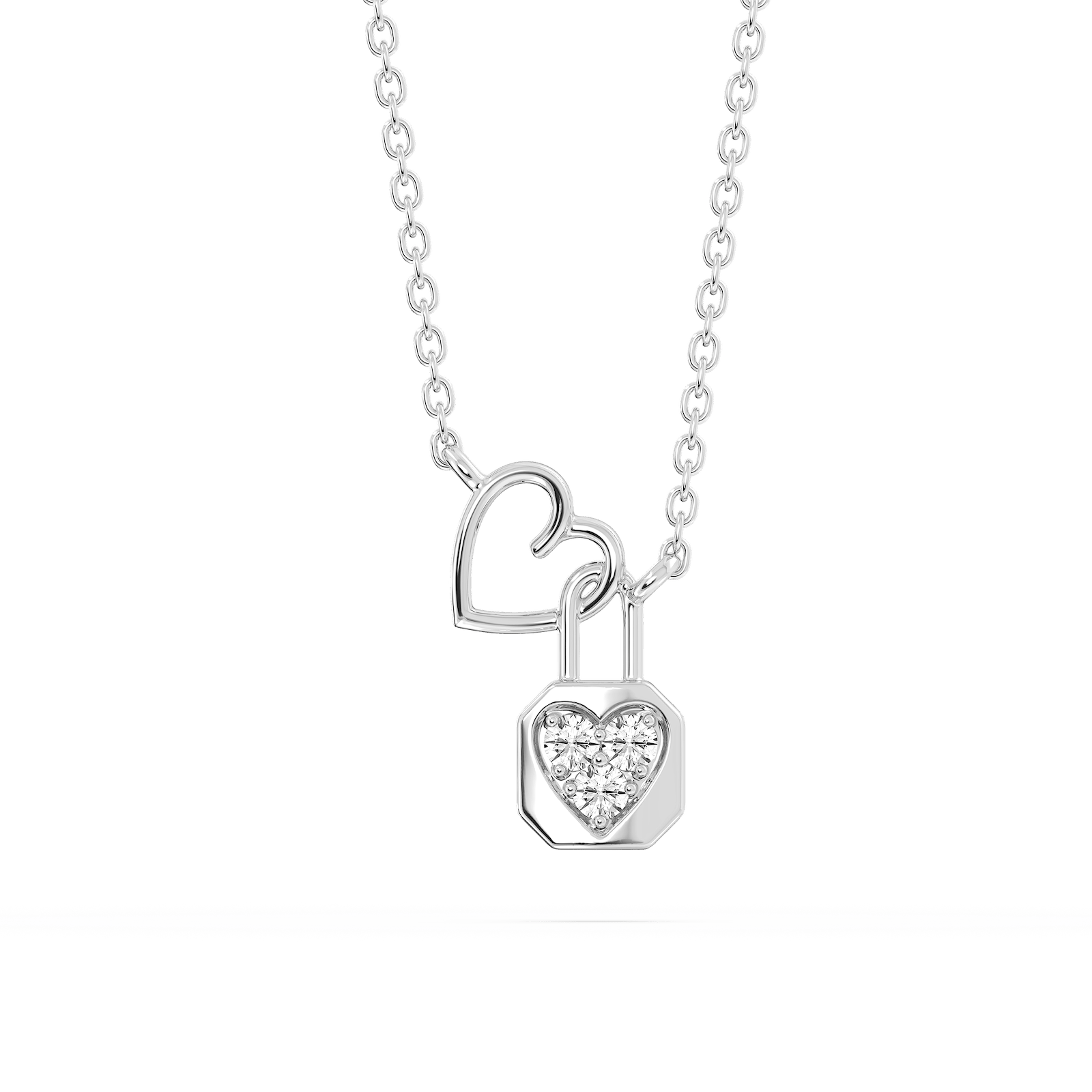 1/15 ctw Round Lab Grown Diamond Heart and Lock Pendant - 16 to 18 Inches
