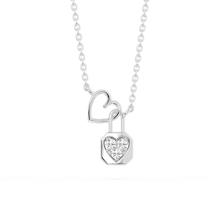 1/15 ctw Round Lab Grown Diamond Heart and Lock Pendant - 16 to 18 Inches