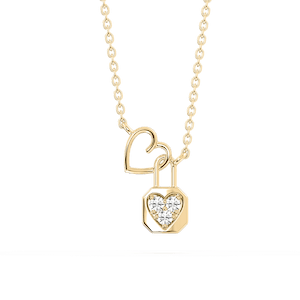 1/6 ctw Round Lab Grown Diamond Heart and Lock Necklace - 16-18 Inches
